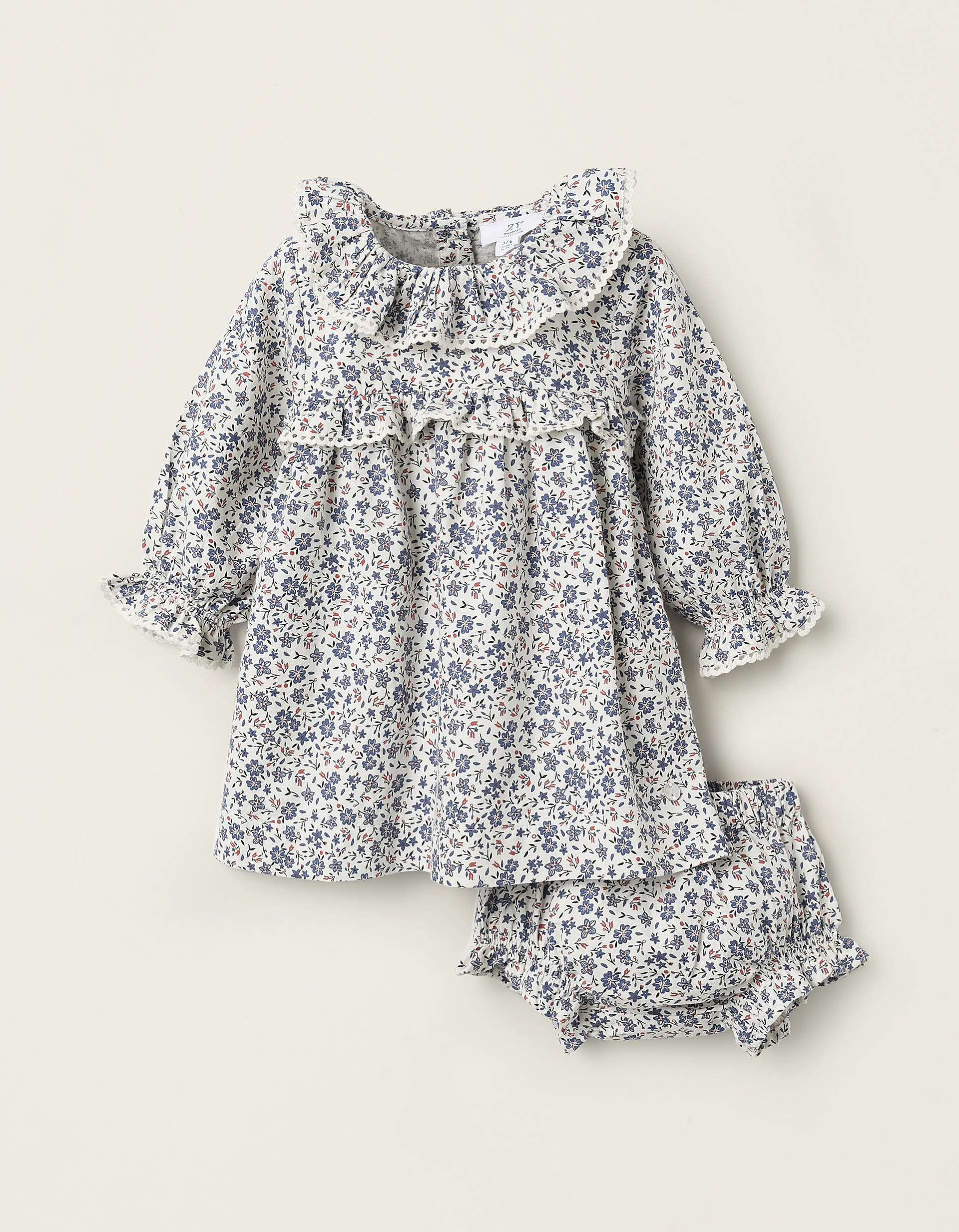 Robe + Bloomer Floral pour Nouveau-Né, Blanc/Bleu/Rouge