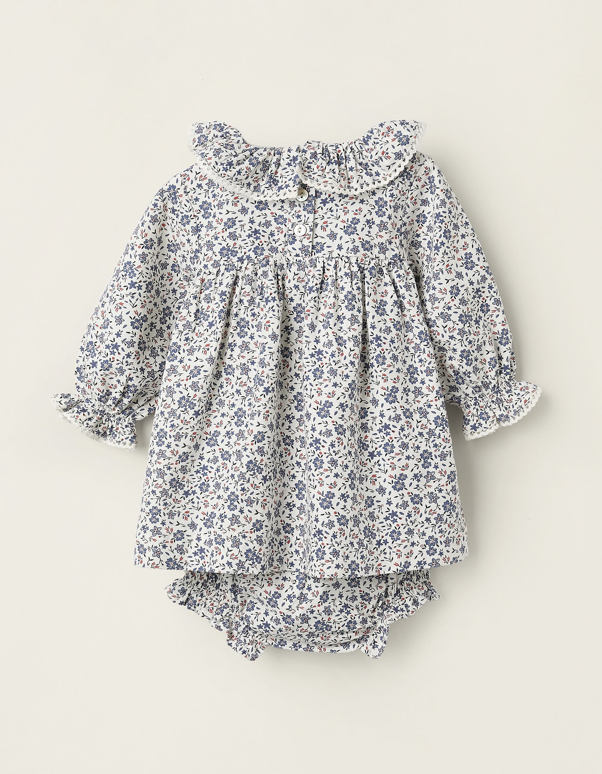 Robe + Bloomer Floral pour Nouveau-Né, Blanc/Bleu/Rouge