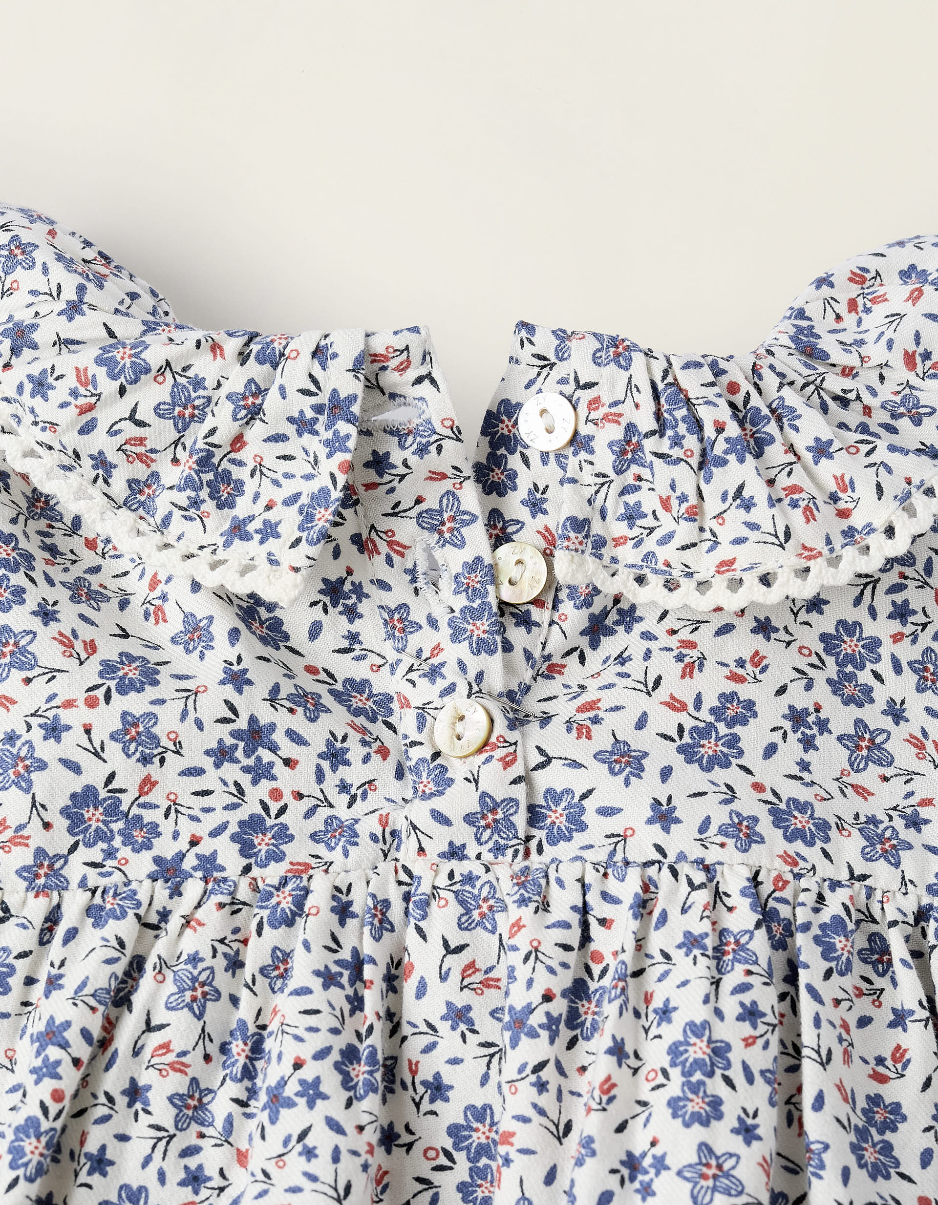 Robe + Bloomer Floral pour Nouveau-Né, Blanc/Bleu/Rouge