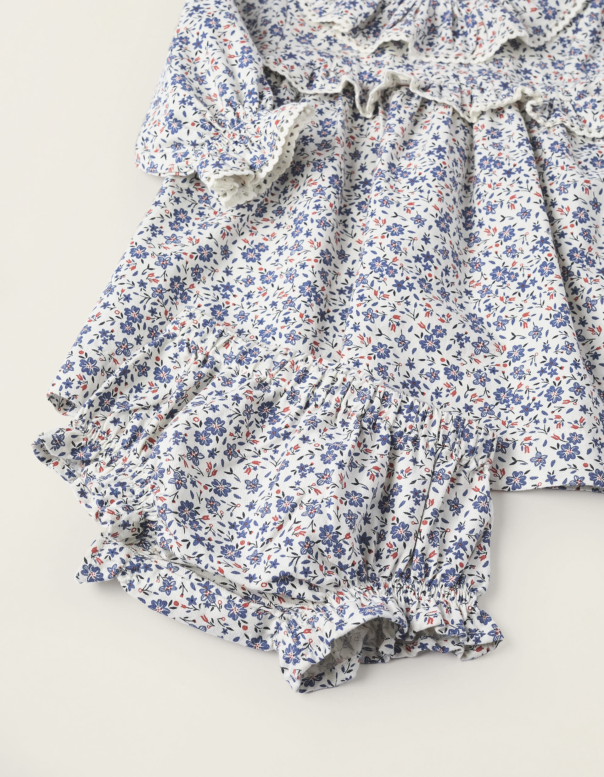 Floral Dress + Bloomers for Newborn Girls, White/Blue/Red