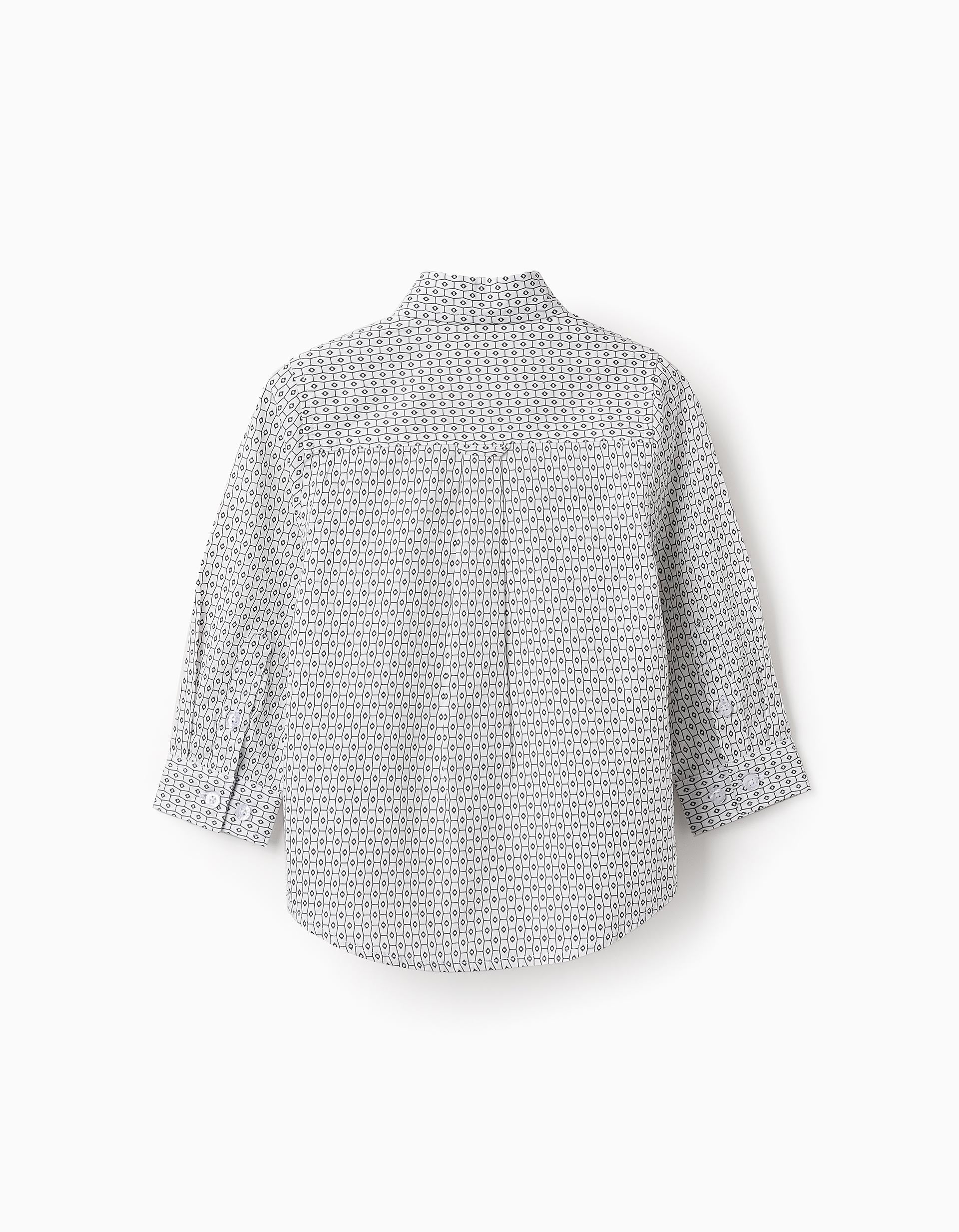 Camisa de Algodão com Padrão para Bebé Menino, Branco