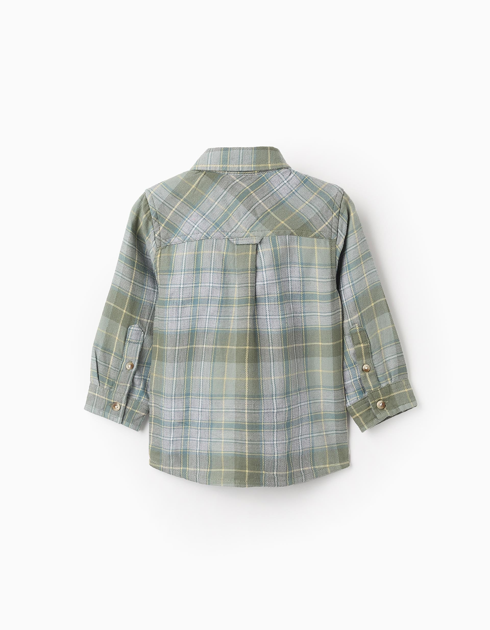 Camisa de Franela con Cuadros para Bebé Niño, Verde/Gris