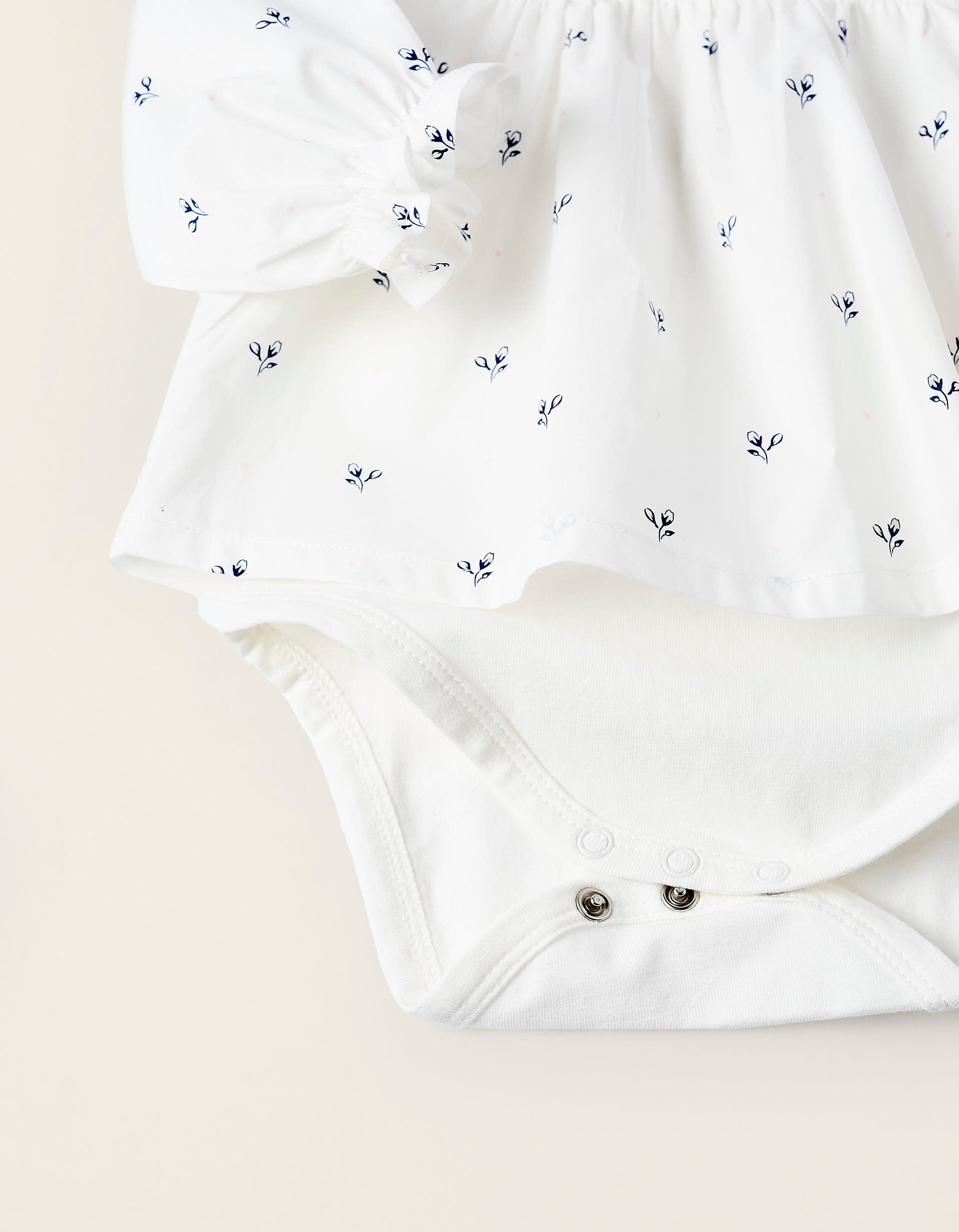 Blouse avec Body Intégré Floral pour Nouveau-Né, Blanc