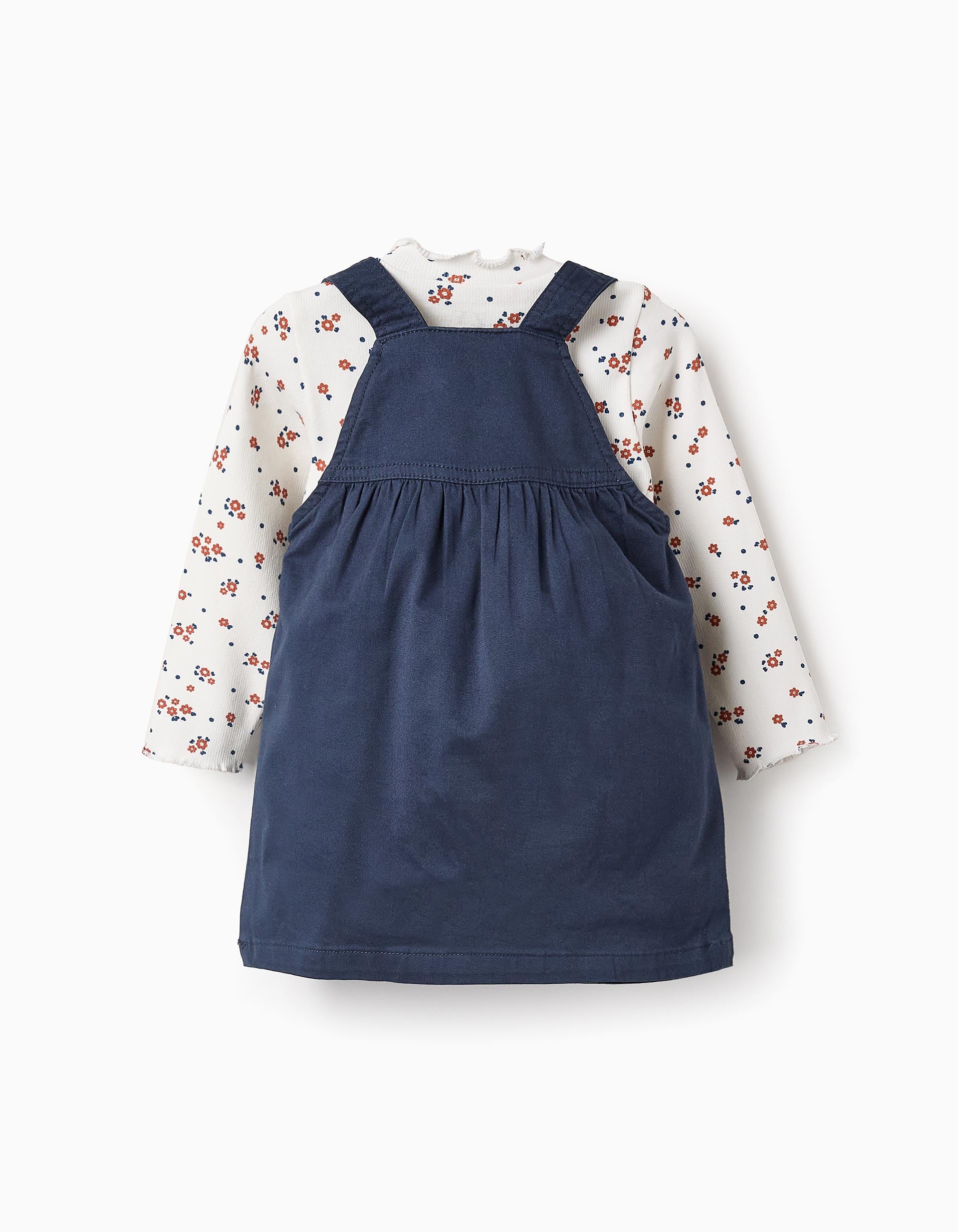 Camisola Floral + Saia de Peito para Bebé Menina, Azul Escuro