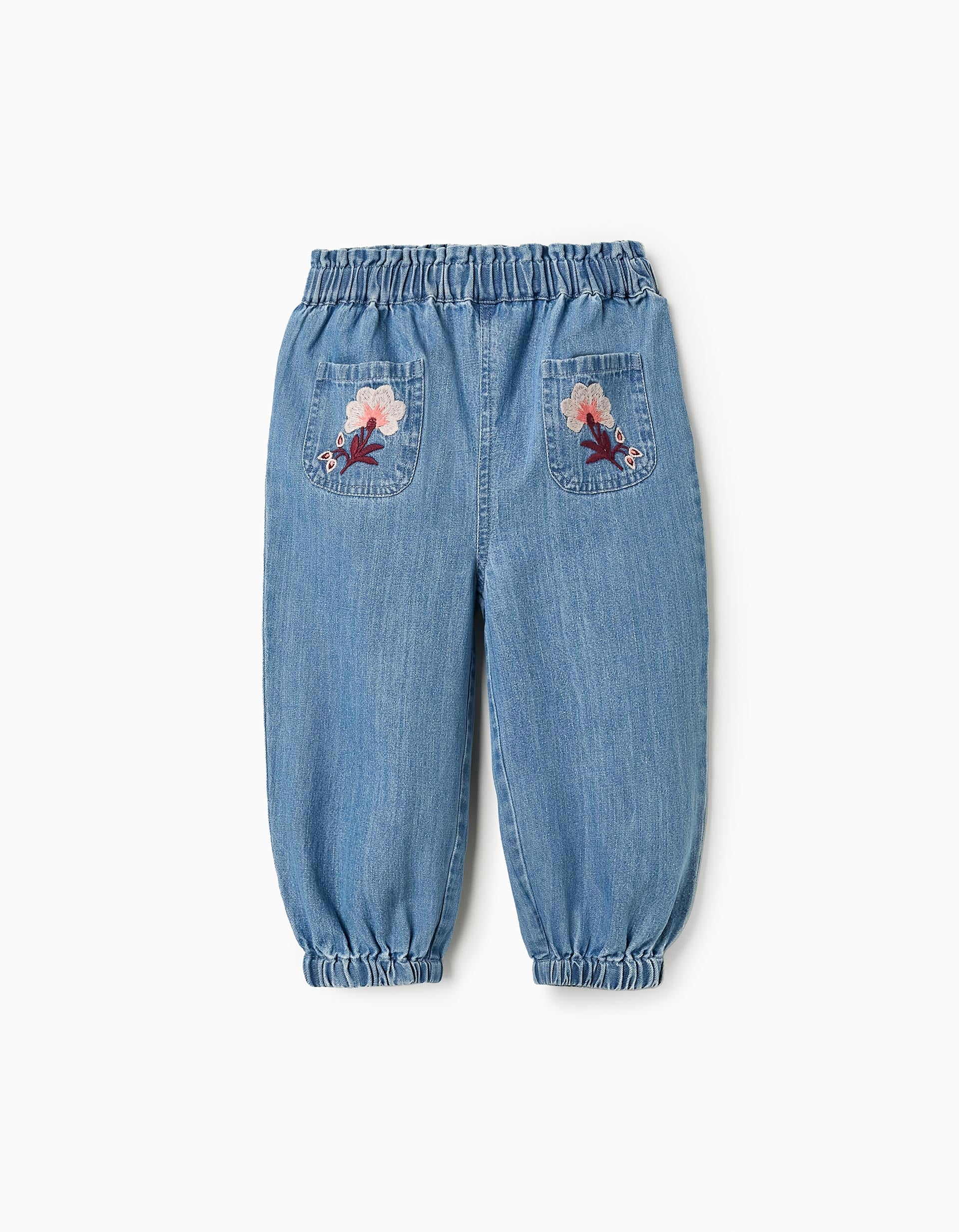 Pantalón Vaquero Baggy con Bordados para Bebé Niña, Azul