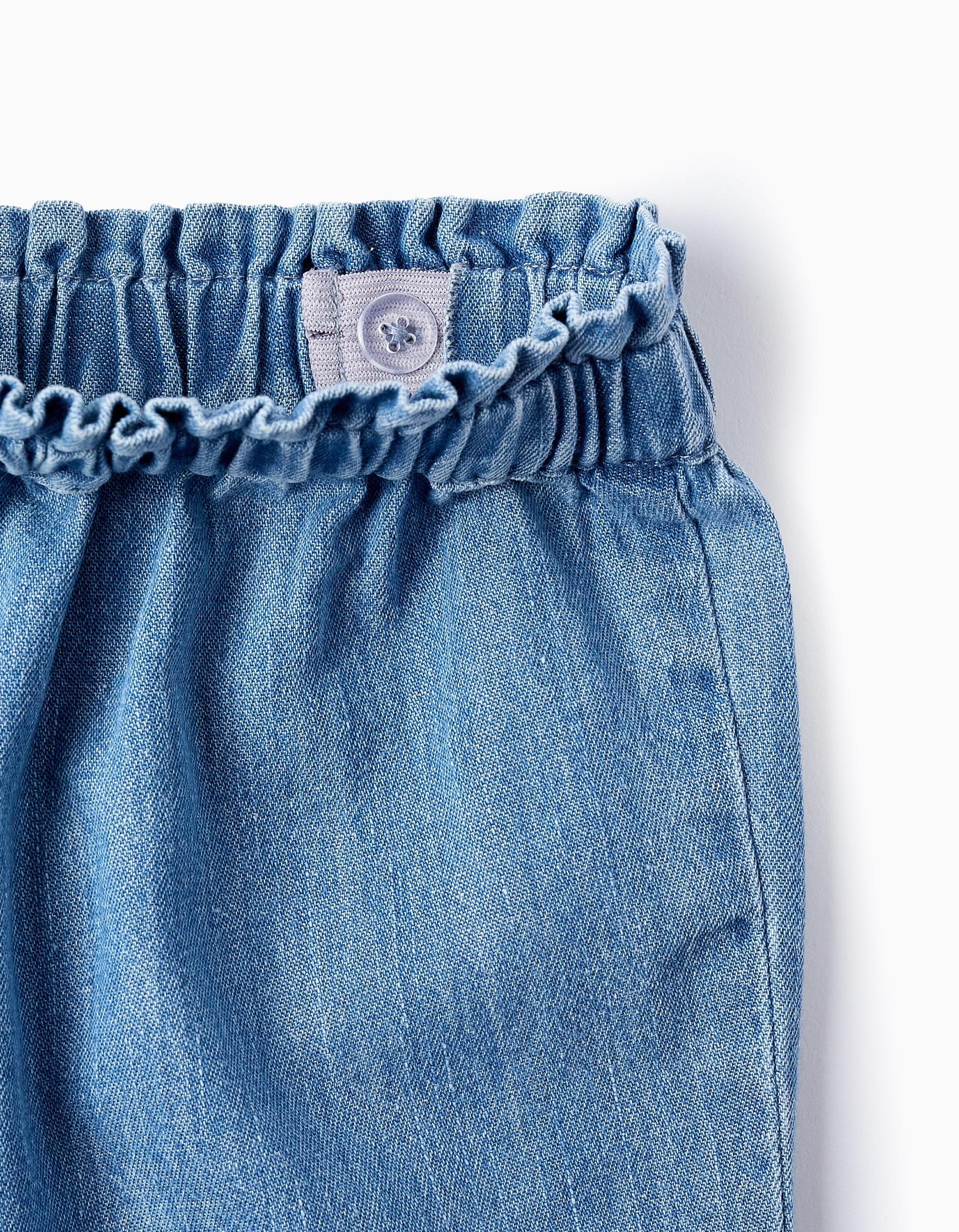 Pantalón Vaquero Baggy con Bordados para Bebé Niña, Azul