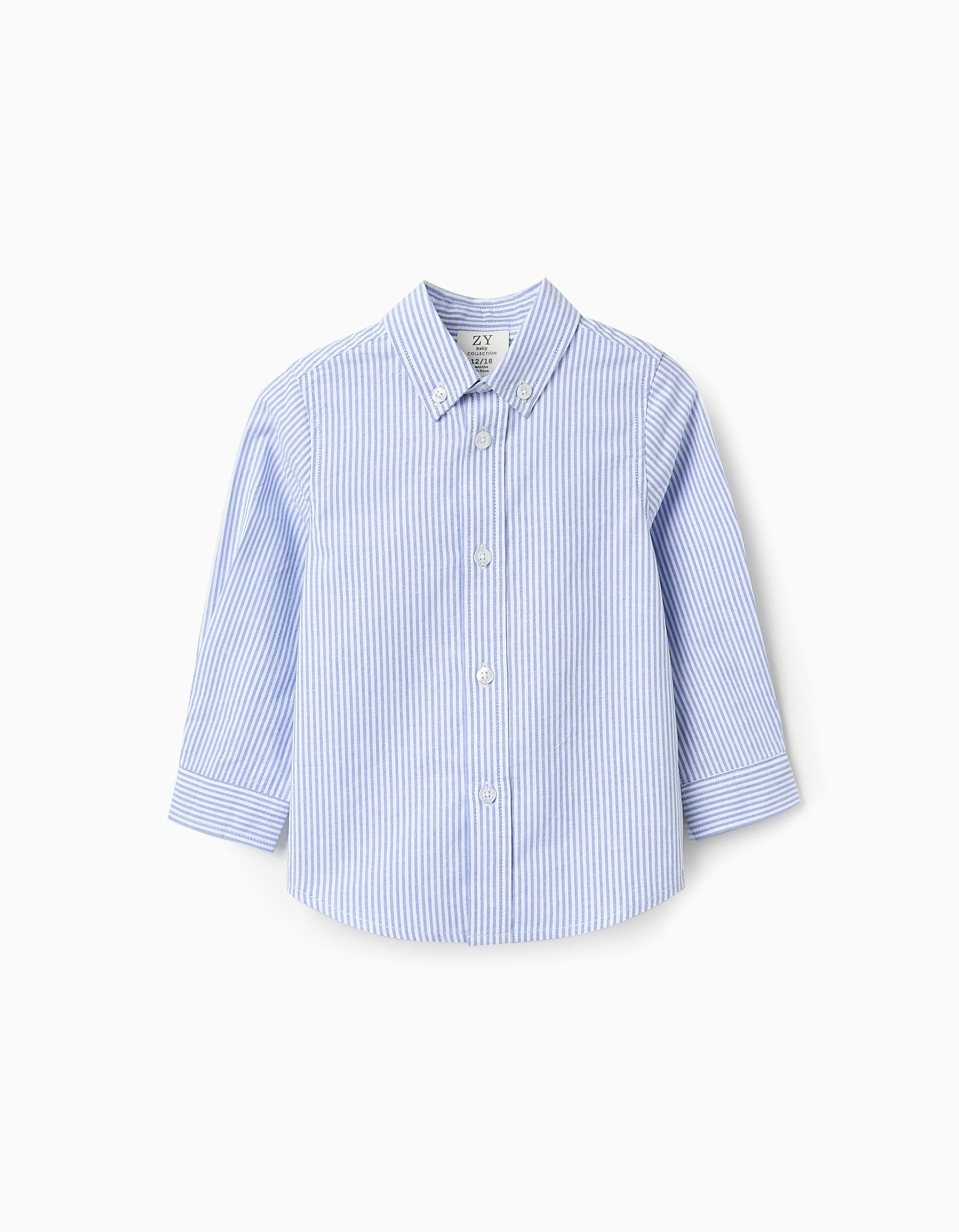 Camisa de Algodón a Rayas para Bebé Niño, Blanco/Azul