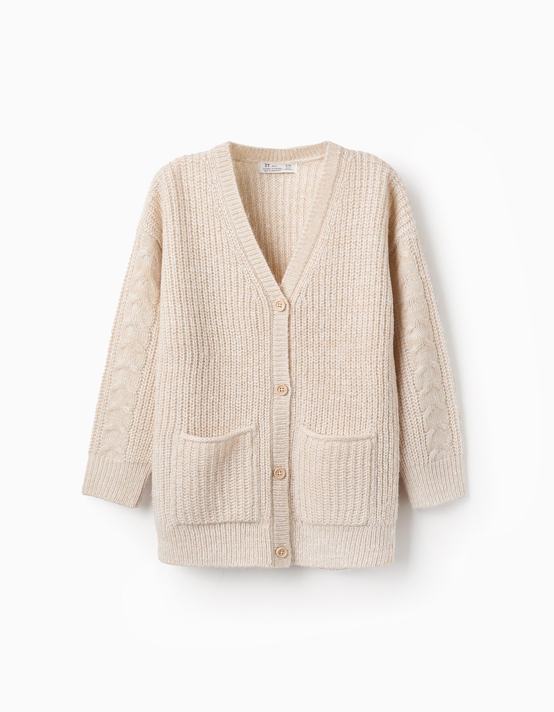 Gilet en Maille Long pour Fille, Beige