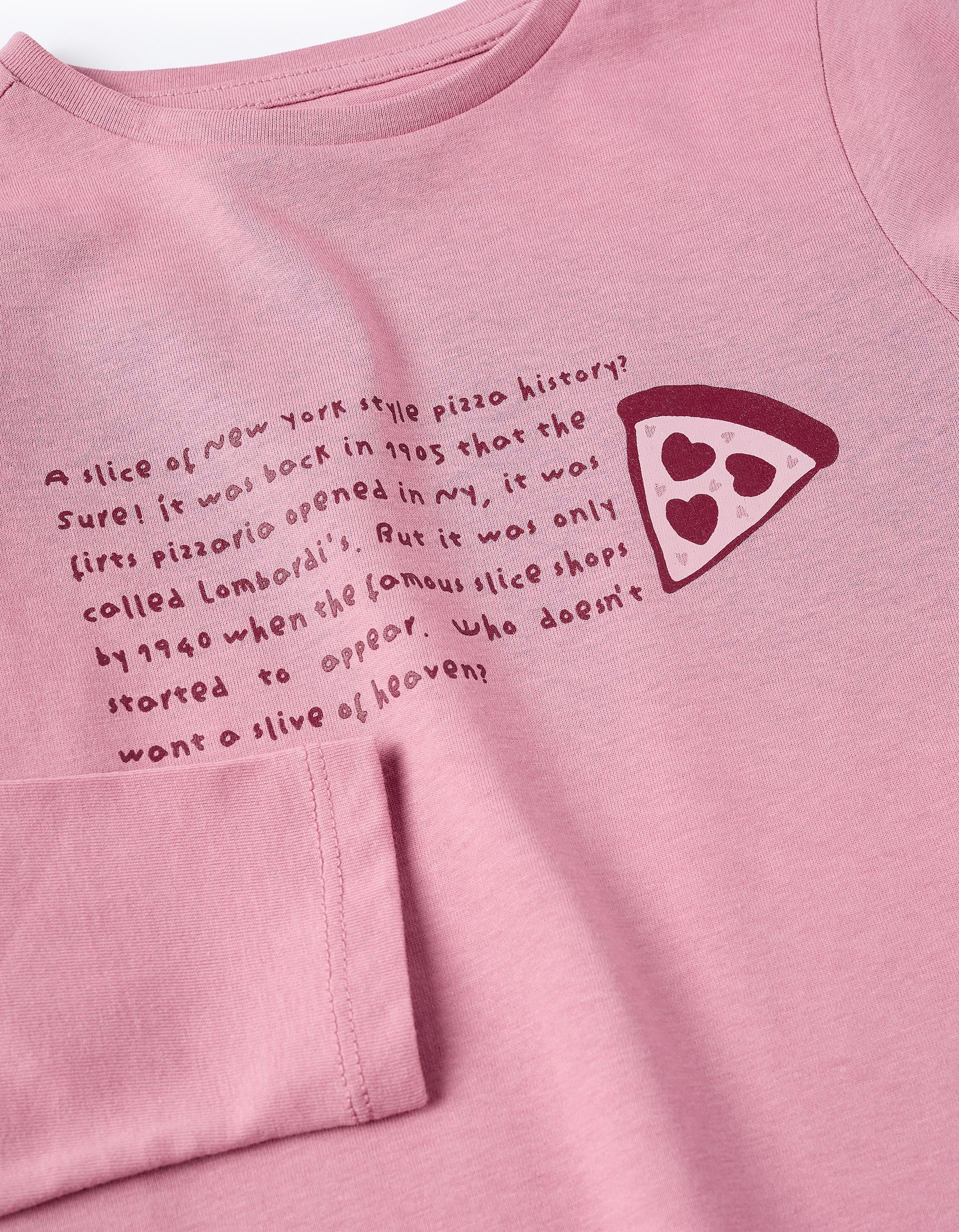 T-shirt de Manga Comprida com Purpurinas para Menina 'NY Pizza', Rosa