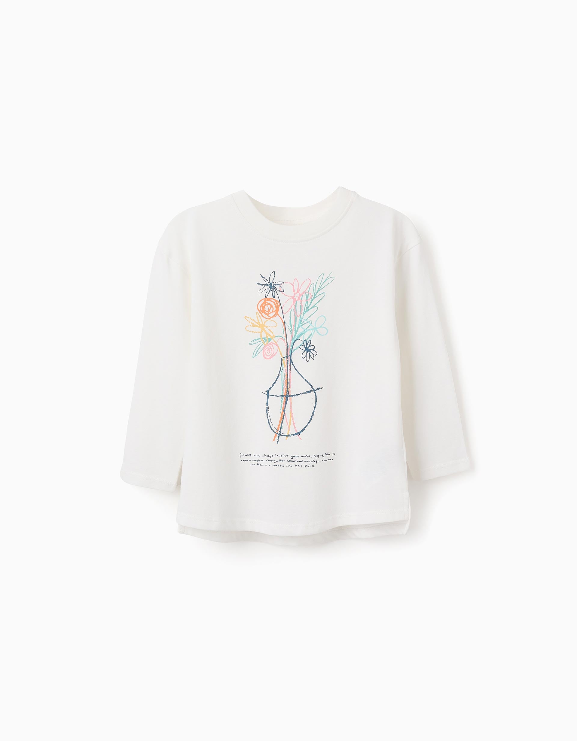 Camiseta de Manga Larga para Niña 'Flores', Blanco