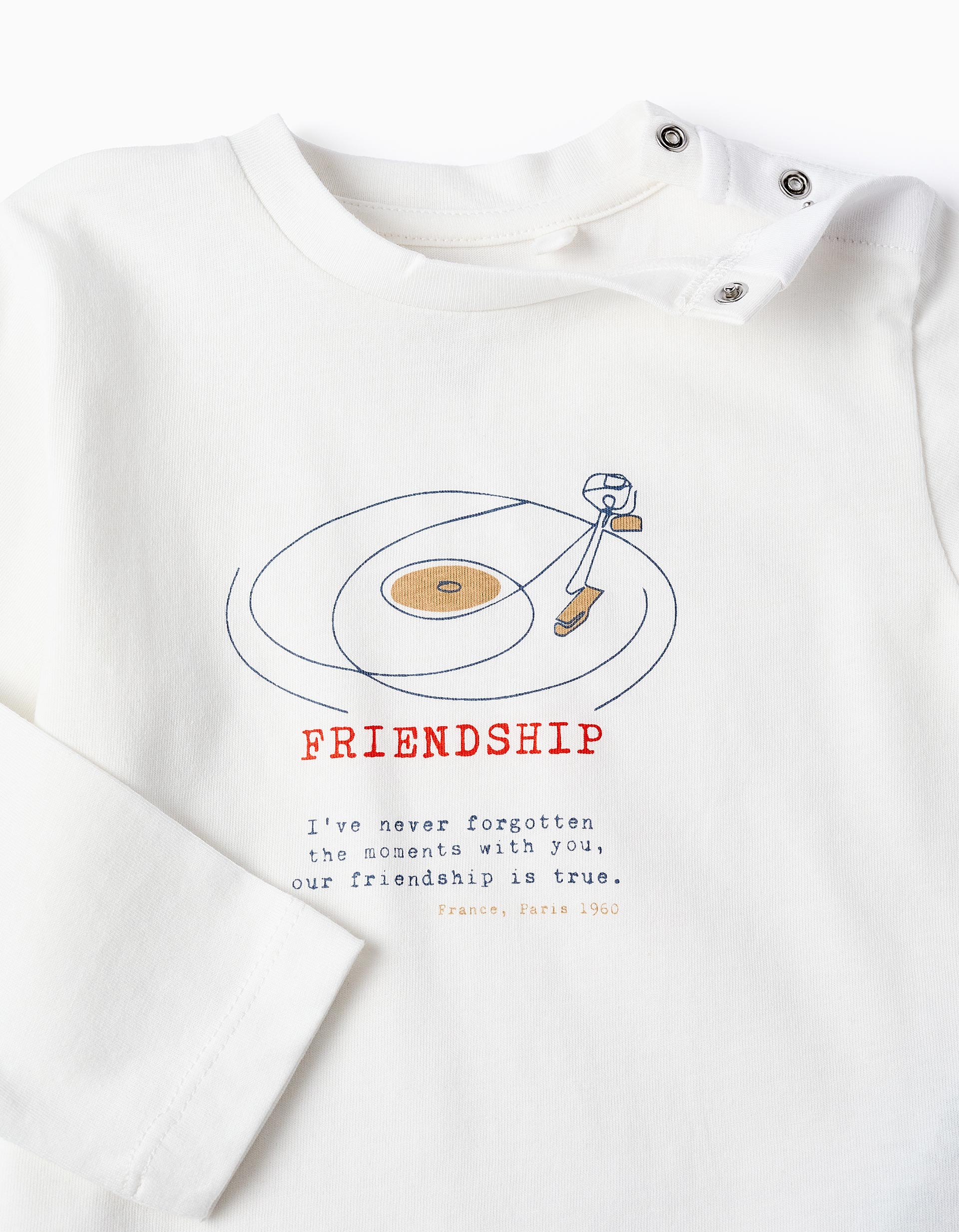 T-shirt de Manga Comprida para Bebé Menino 'Friendship', Branco