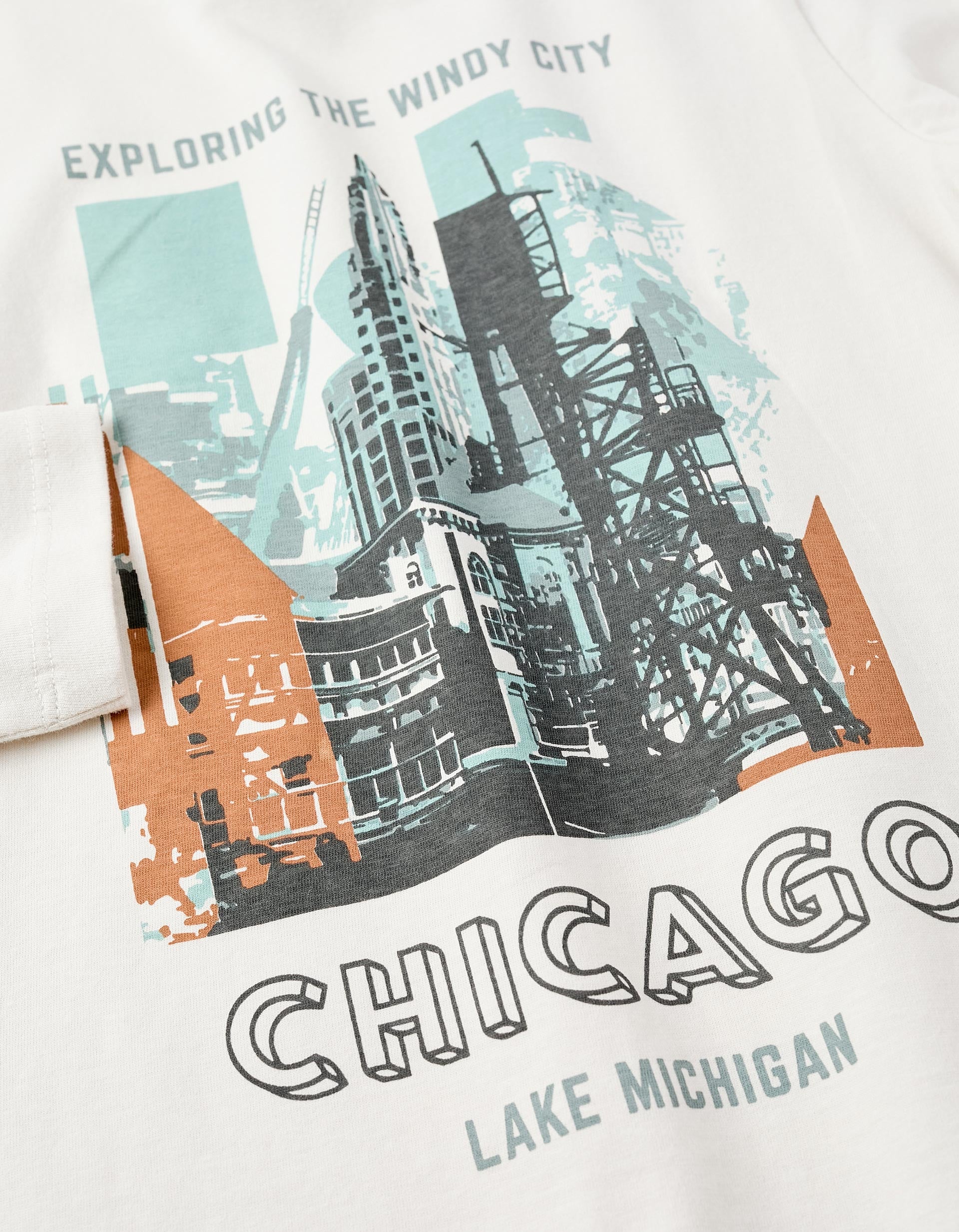 T-shirt de Manga Comprida em Algodão para Menino 'Chicago', Branco