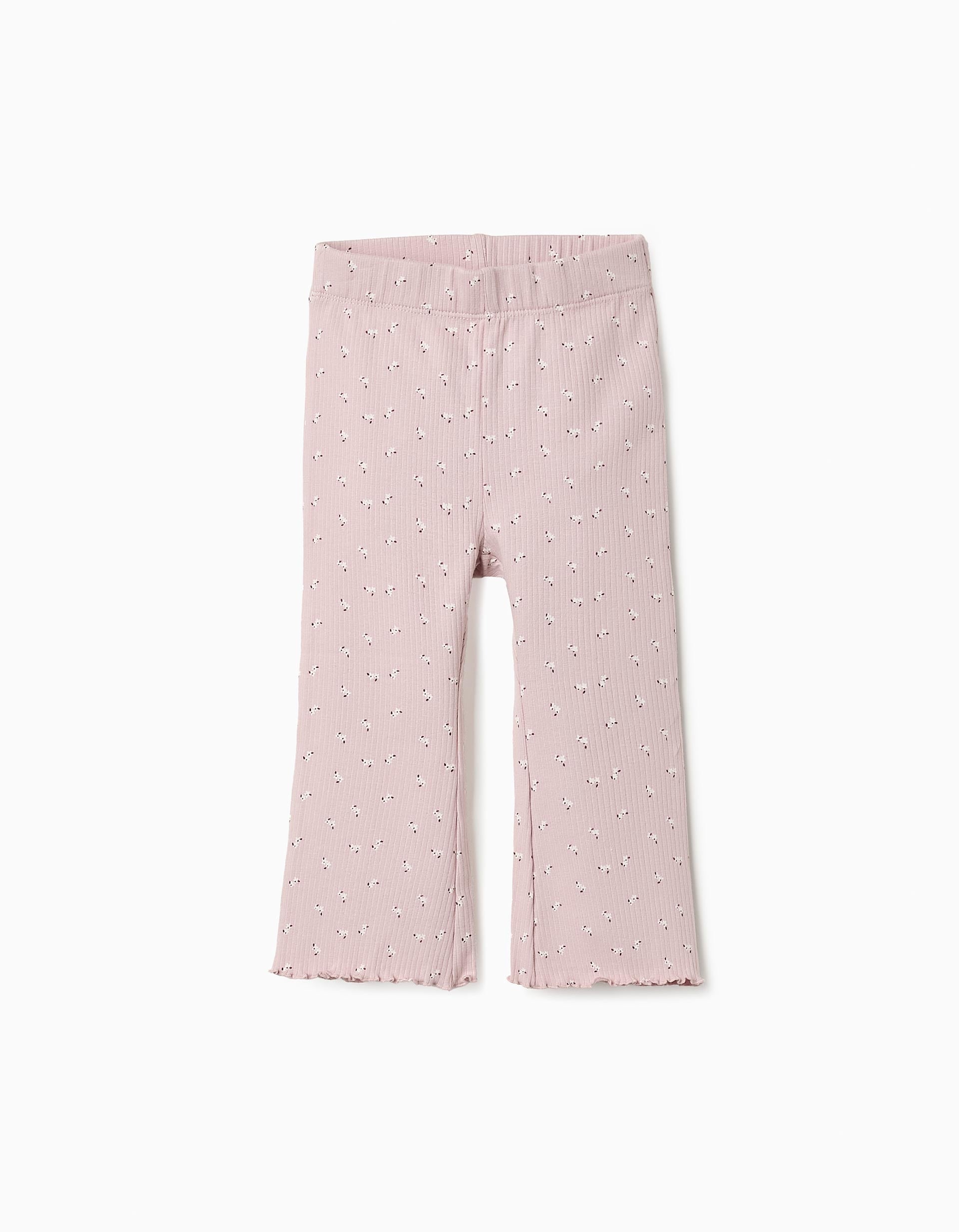 Calças Caneladas Florais para Bebé Menina, Rosa