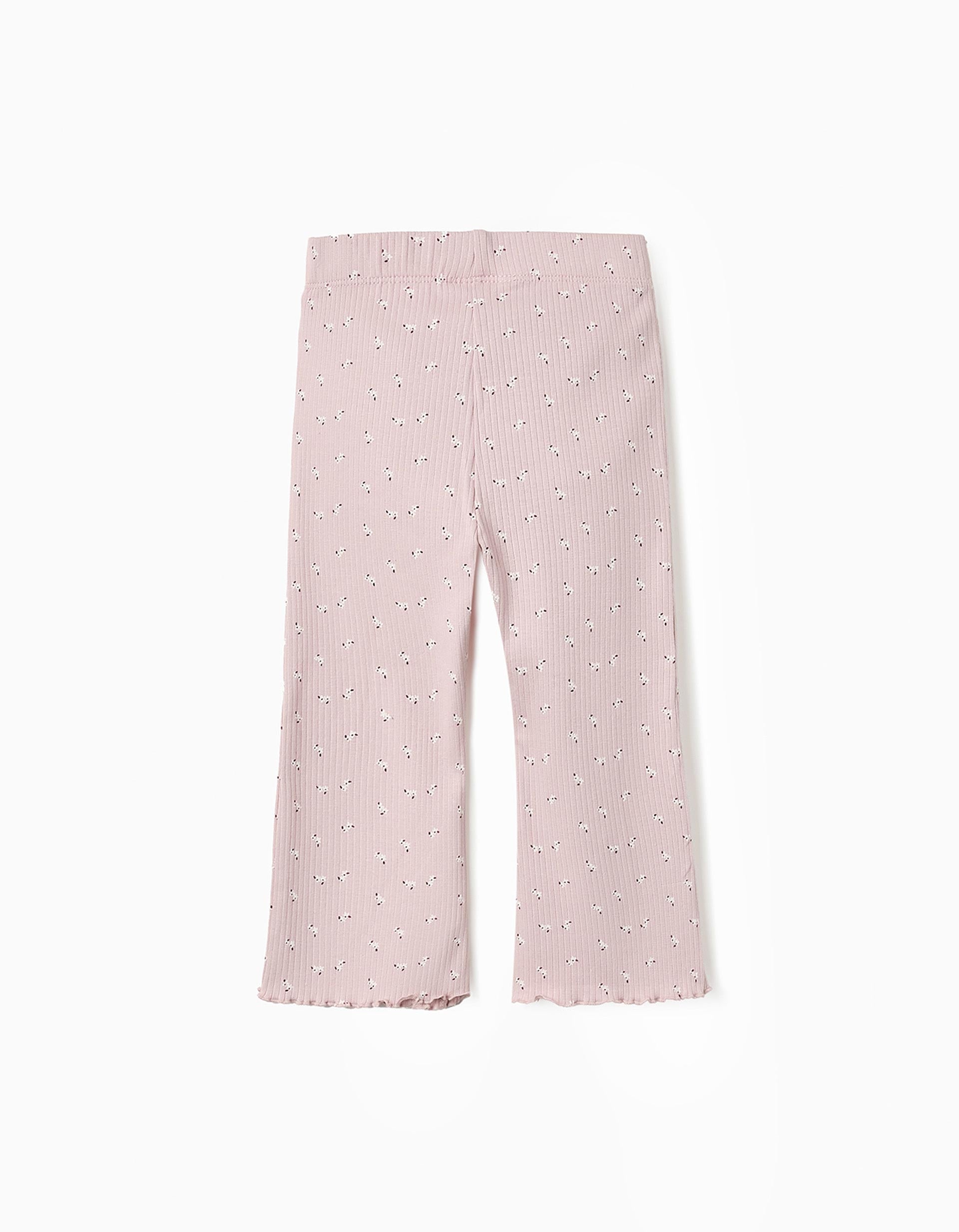 Calças Caneladas Florais para Bebé Menina, Rosa