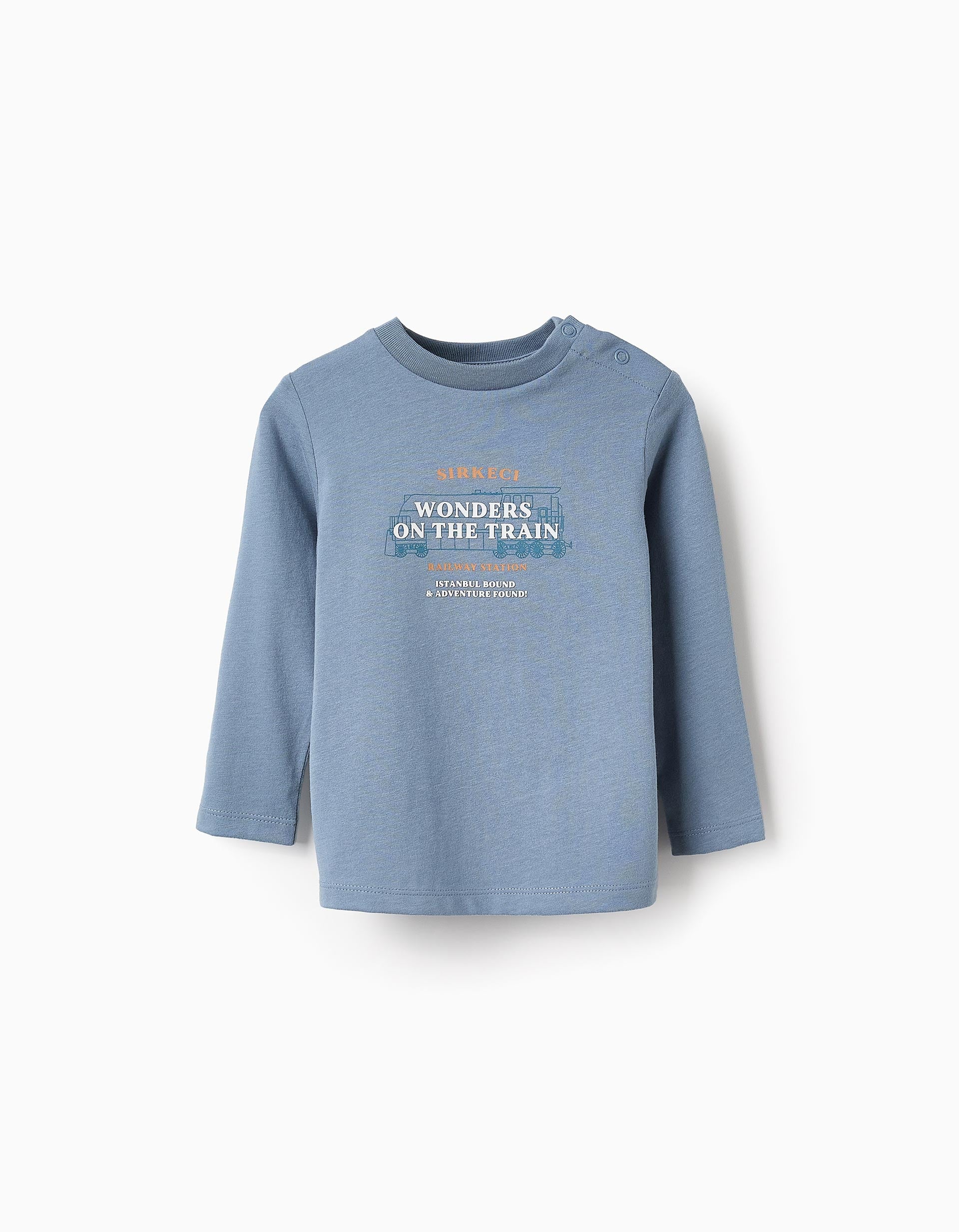 Long-sleeved T-shirt for Baby Boys 'Train', Blue