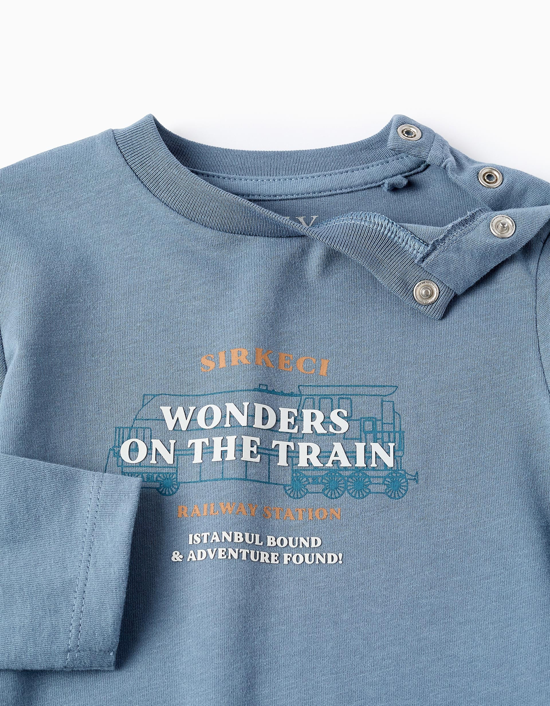 Camiseta de Manga Larga para Bebé Niño 'Train', Azul