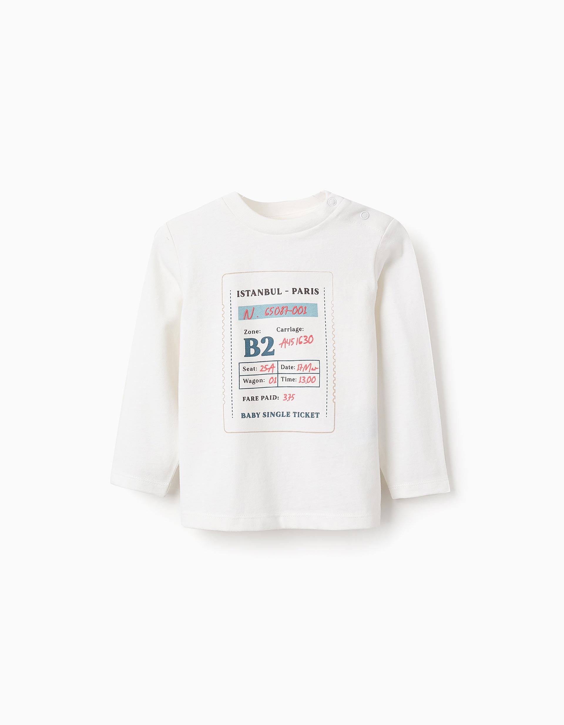 T-shirt de Manga Comprida para Bebé Menino 'Ticket', Branco