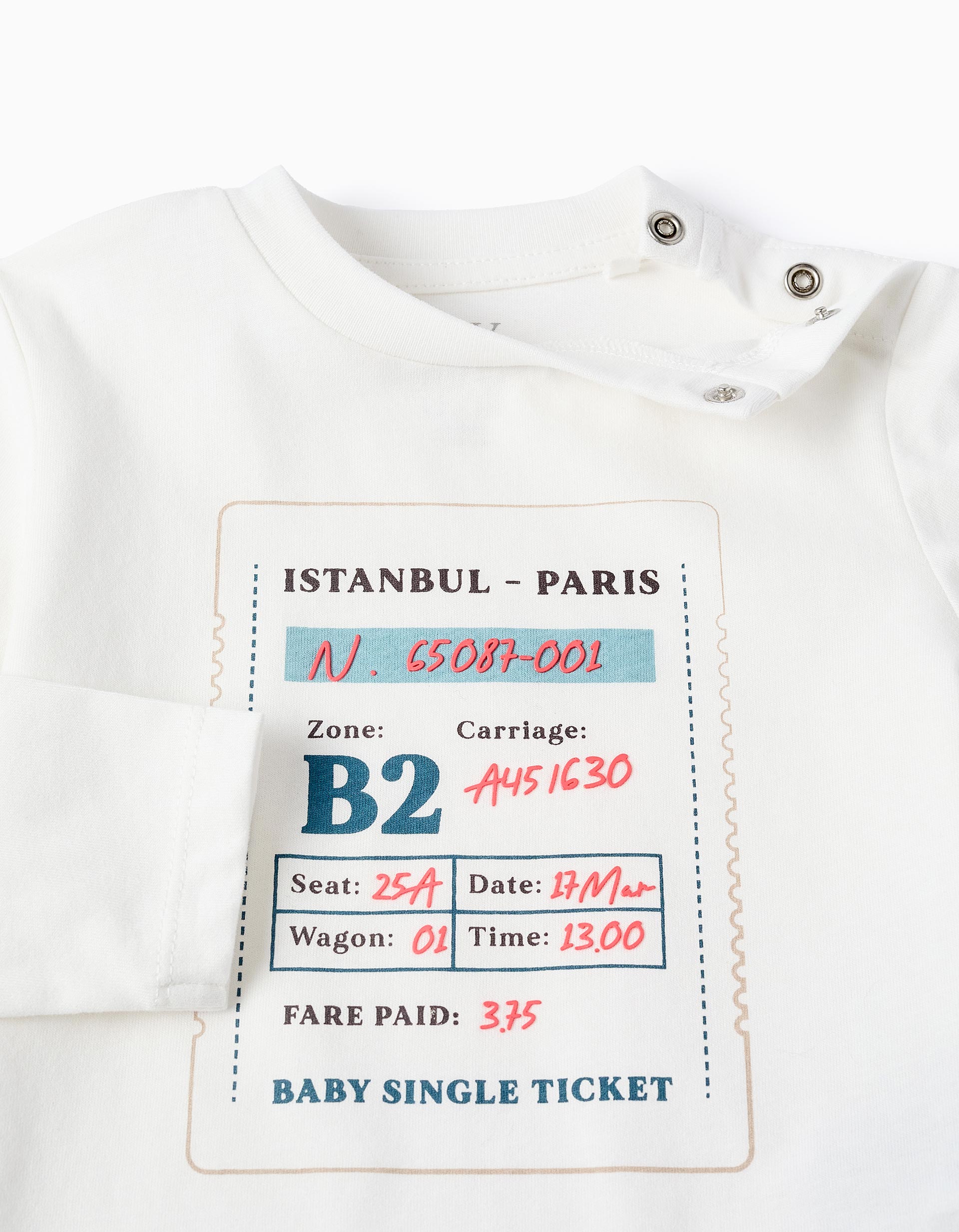 Camiseta de Manga Larga para Bebé Niño 'Ticket', Blanco