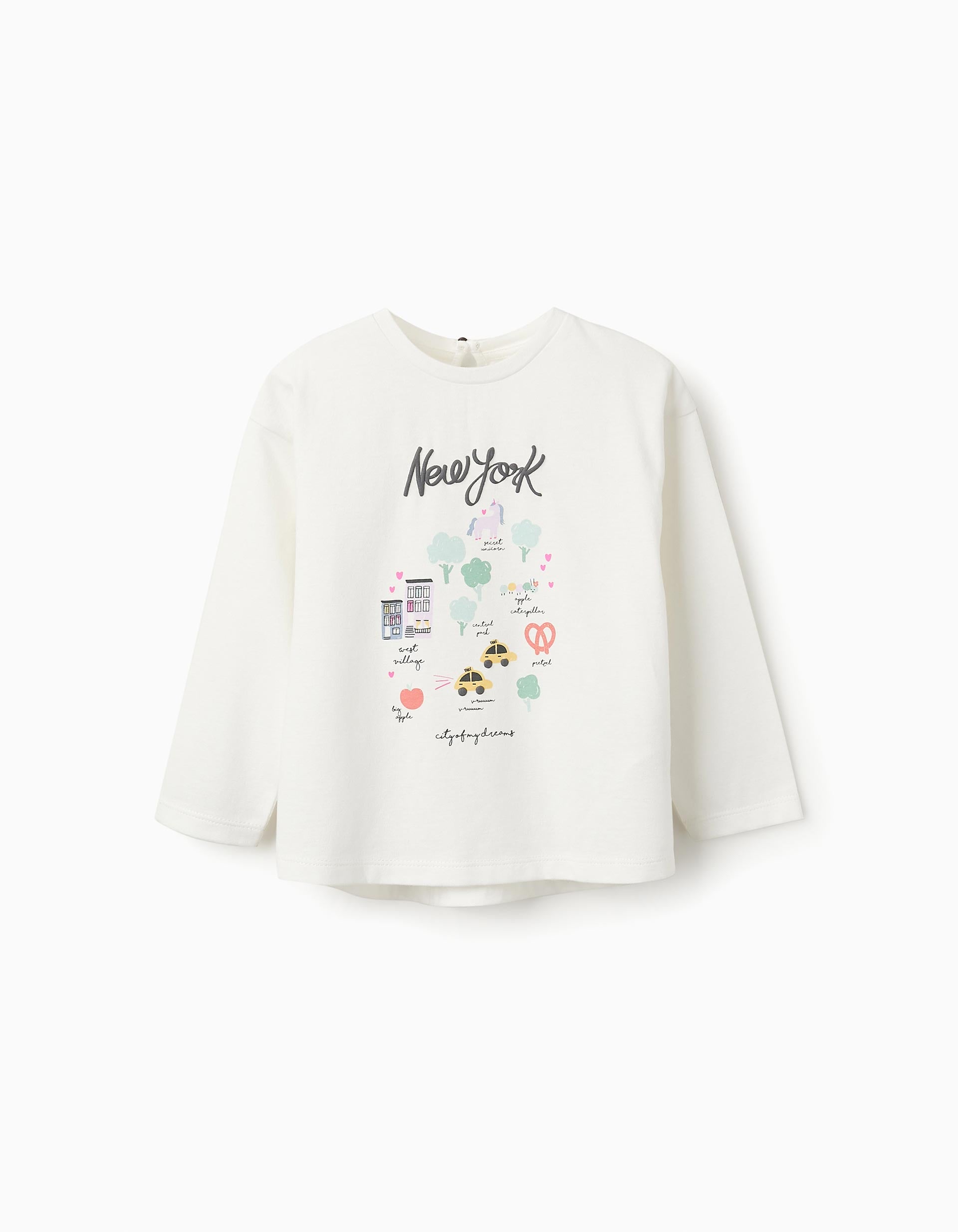 T-shirt de Manga Comprida em Algodão para Bebé Menina 'NY', Branco