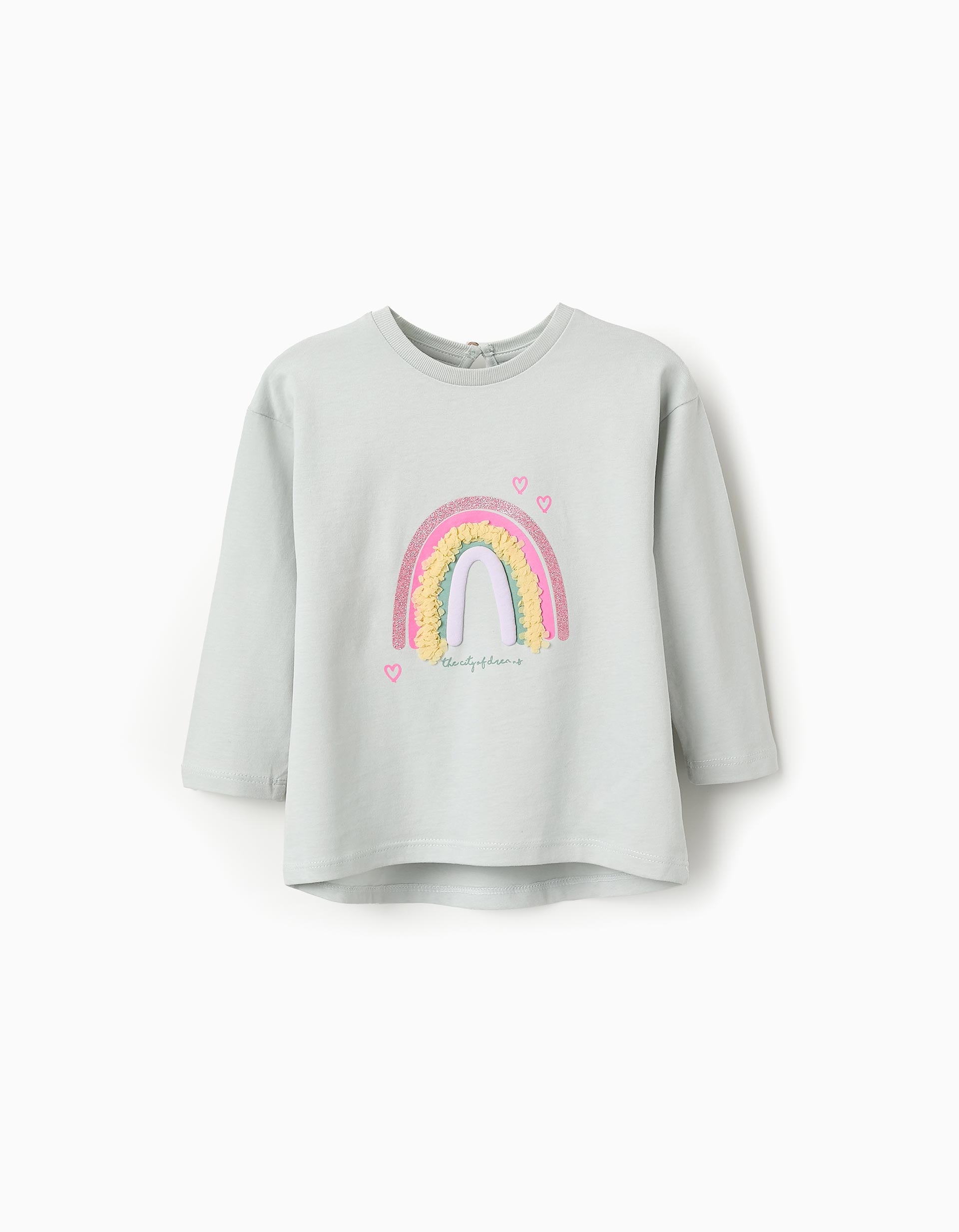 T-shirt à Manches Longues en Coton pour Bébé Fille 'Arc-en-Ciel', Bleu