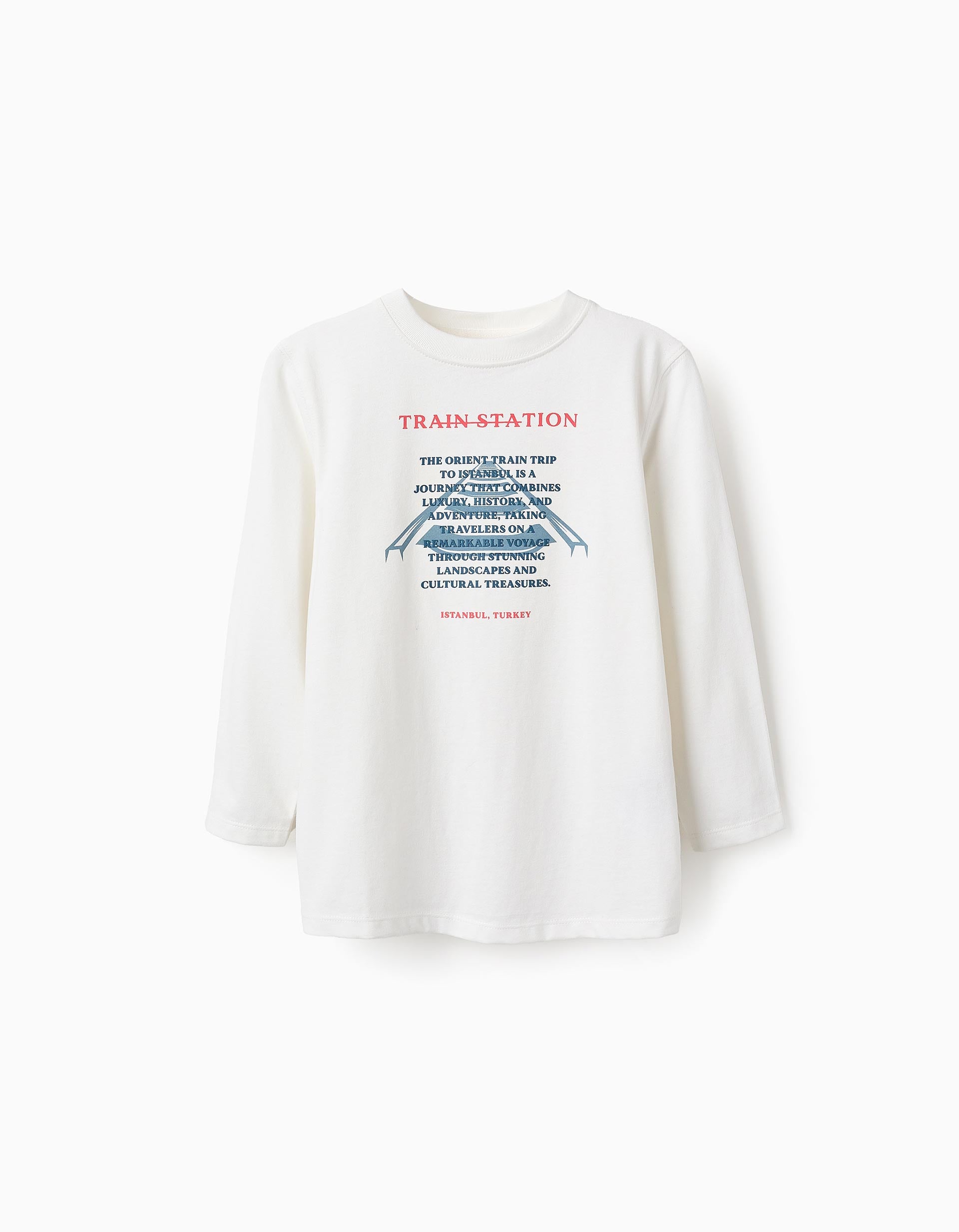 T-shirt de Manga Comprida para Menino 'Train Station', Branco