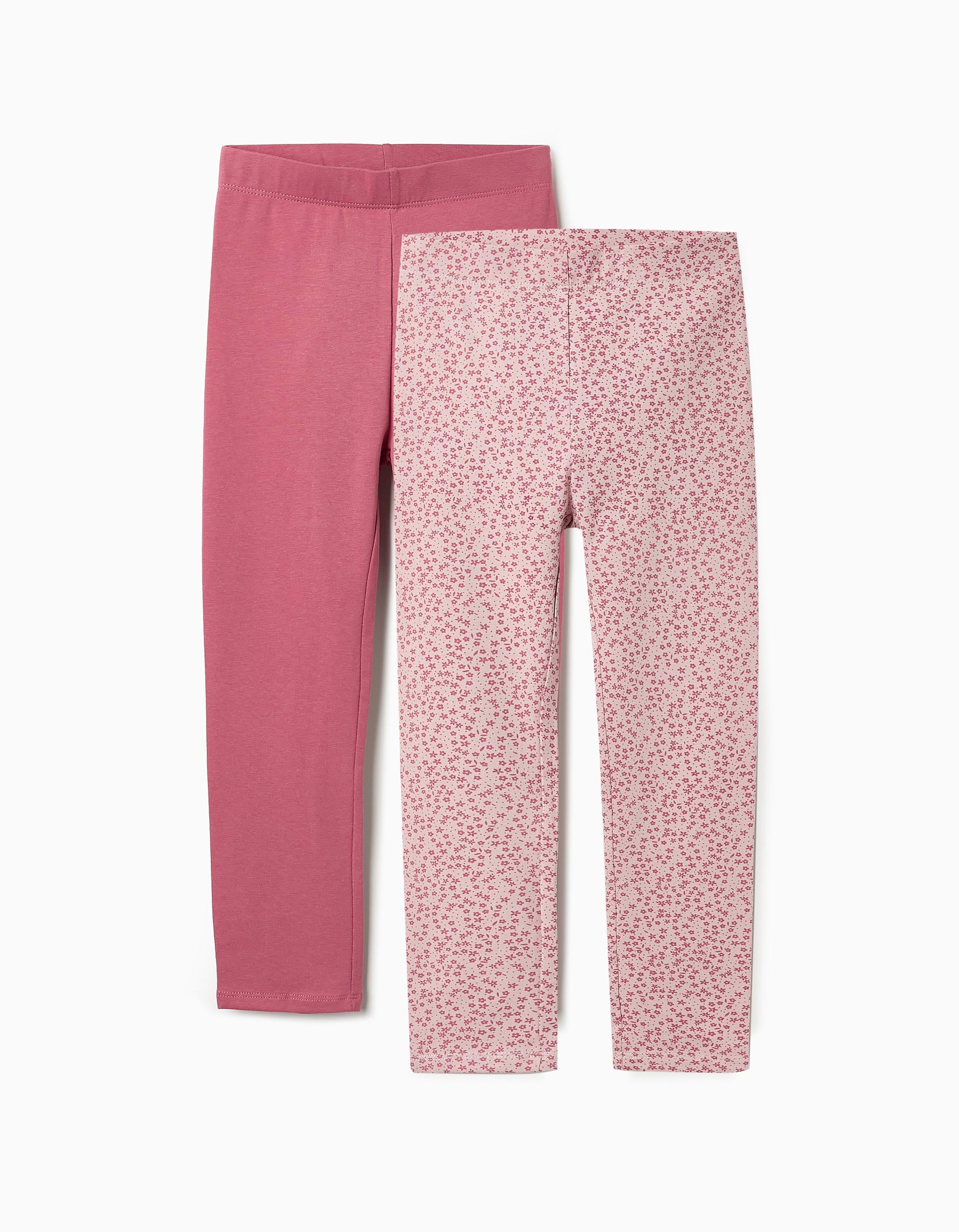 Pack 2 Leggings para Menina 'Floral', Rosa Escuro/Claro