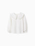 T-shirt with Maxi Collar and Frill Contour for Girls, White