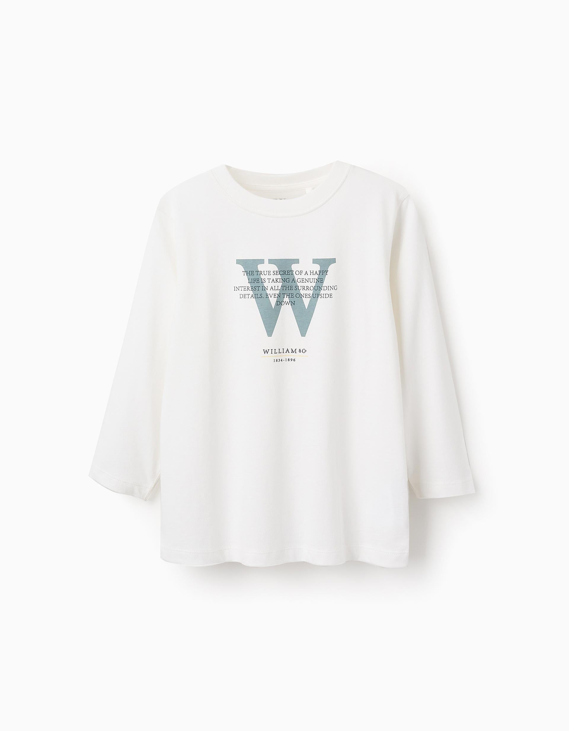 Camiseta de Manga Larga para Niño 'W', Blanco