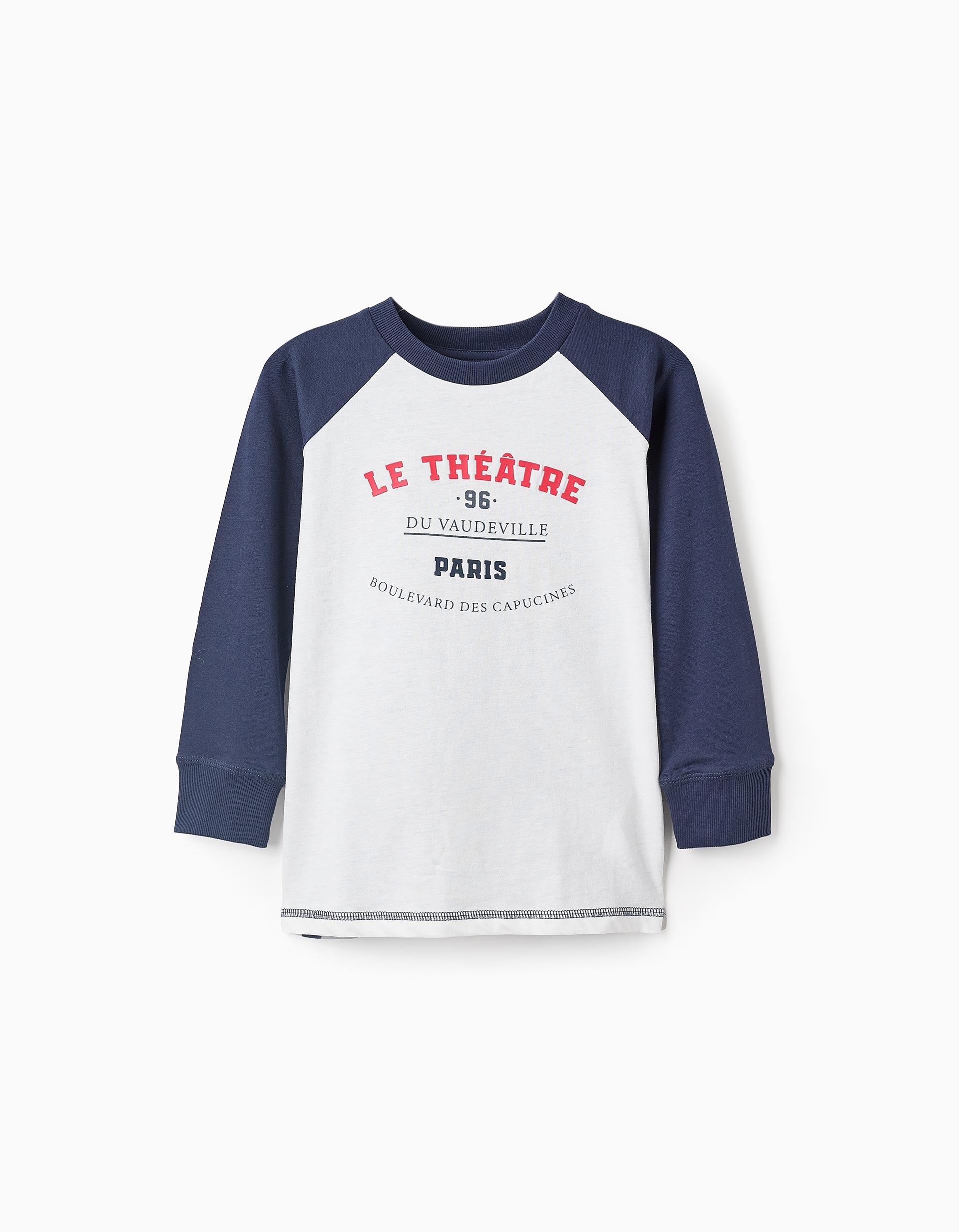 Camiseta de Manga Larga para Niño 'ZY Paris', Azul/Blanco