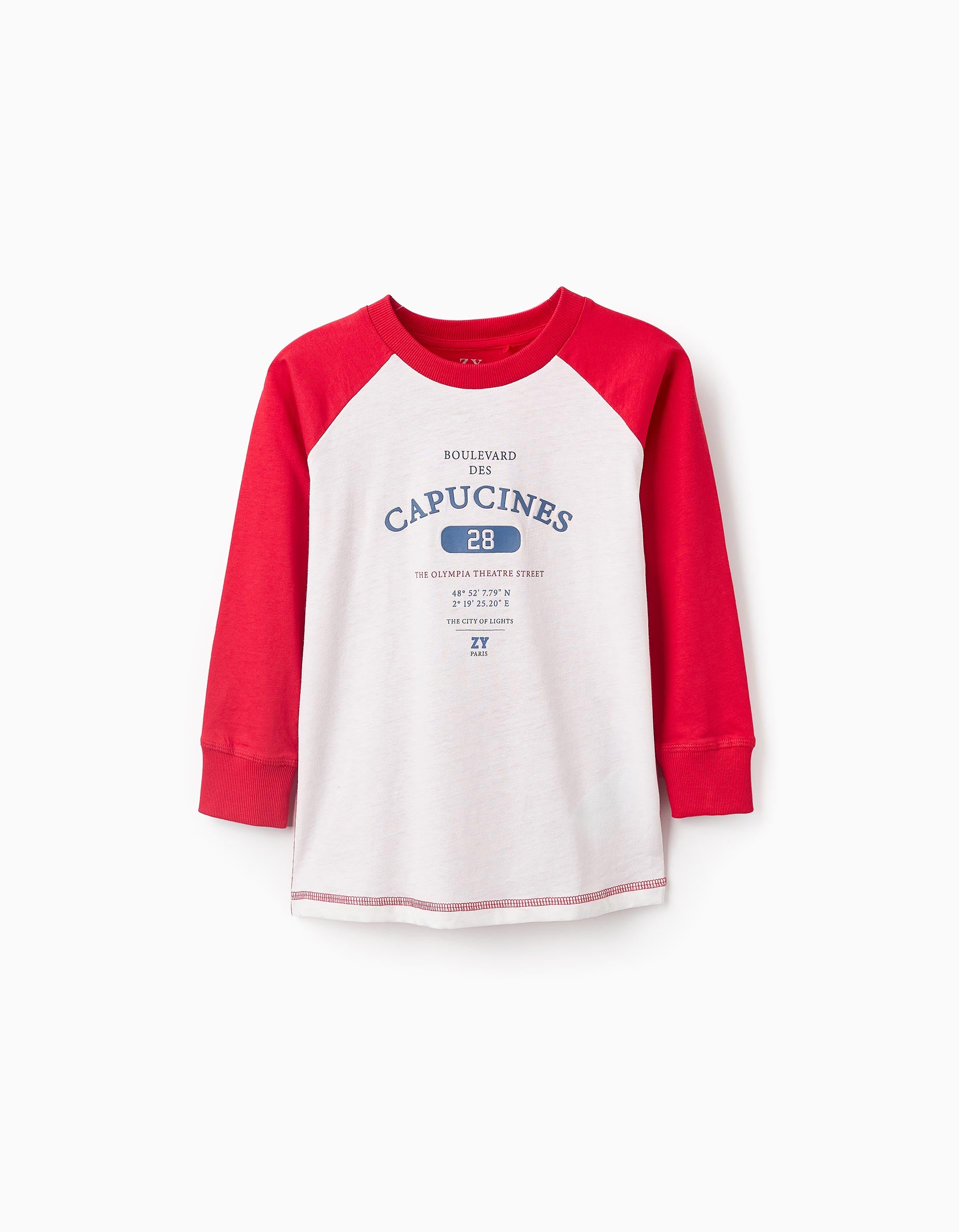 Camiseta de Manga Larga para Niño 'ZY Paris', Rojo/Blanco