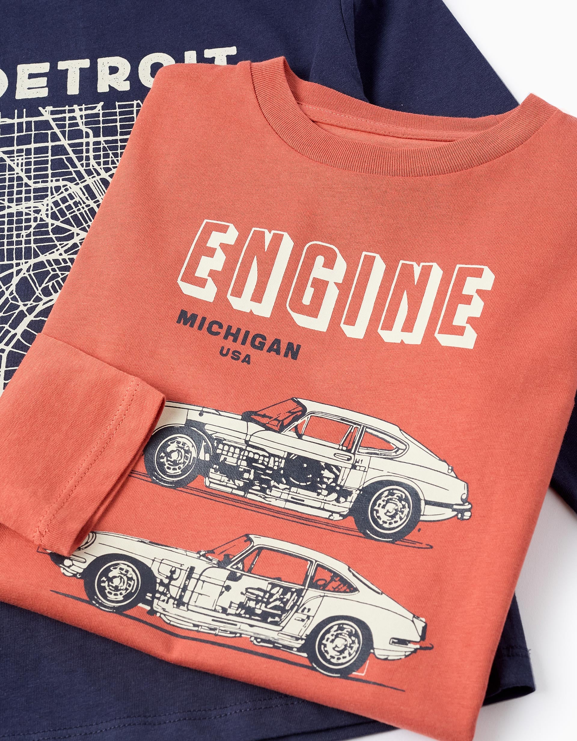 Pack 2 T-shirts de Manches Longues pour Garçon 'Engine', Bleu/Orange