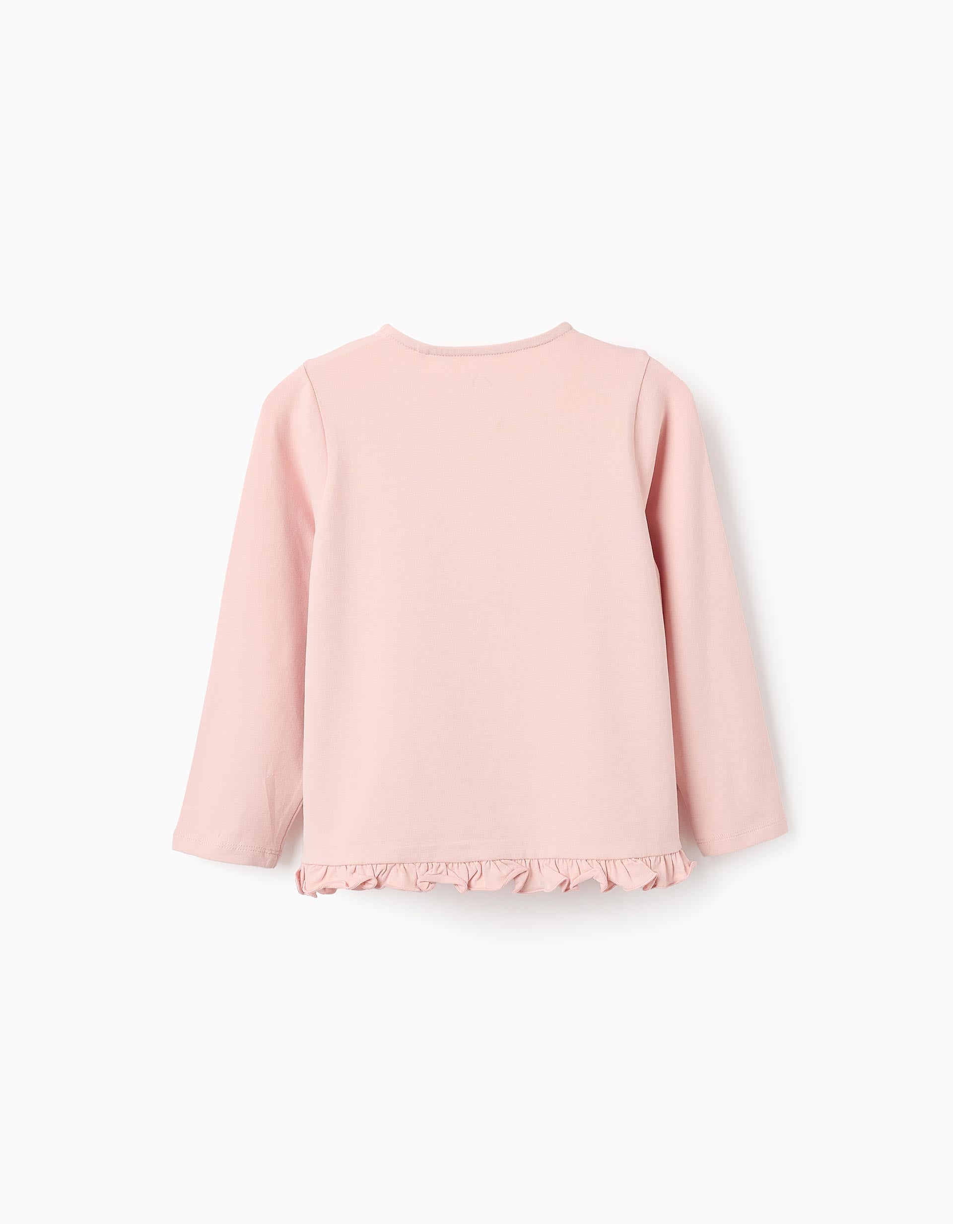 Camiseta de Manga Larga con Volantes y Flores en 3D para Niña, Rosa