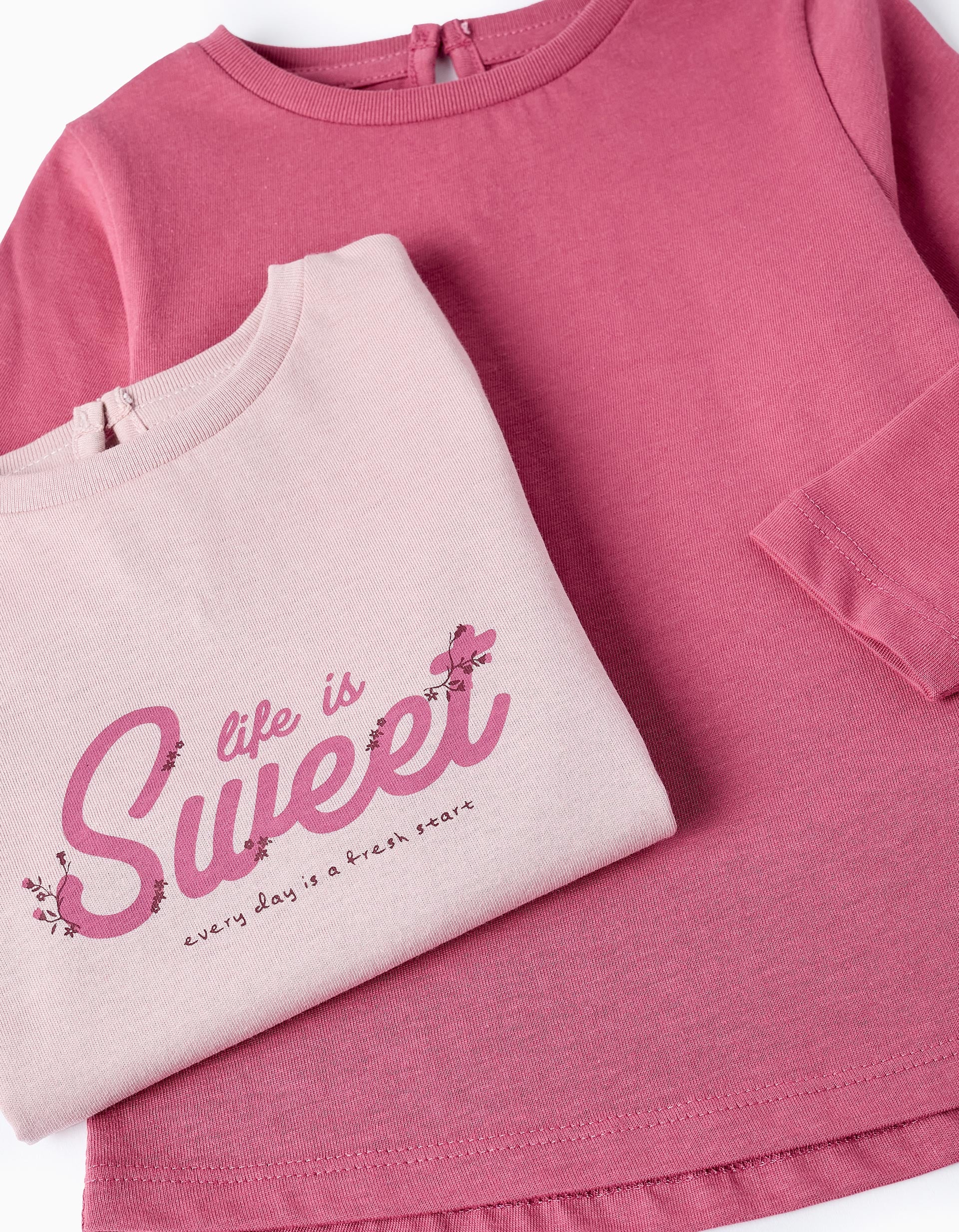 2 T-shirts de Manga Comprida em Algodão para Bebé Menina 'Sweet', Rosa