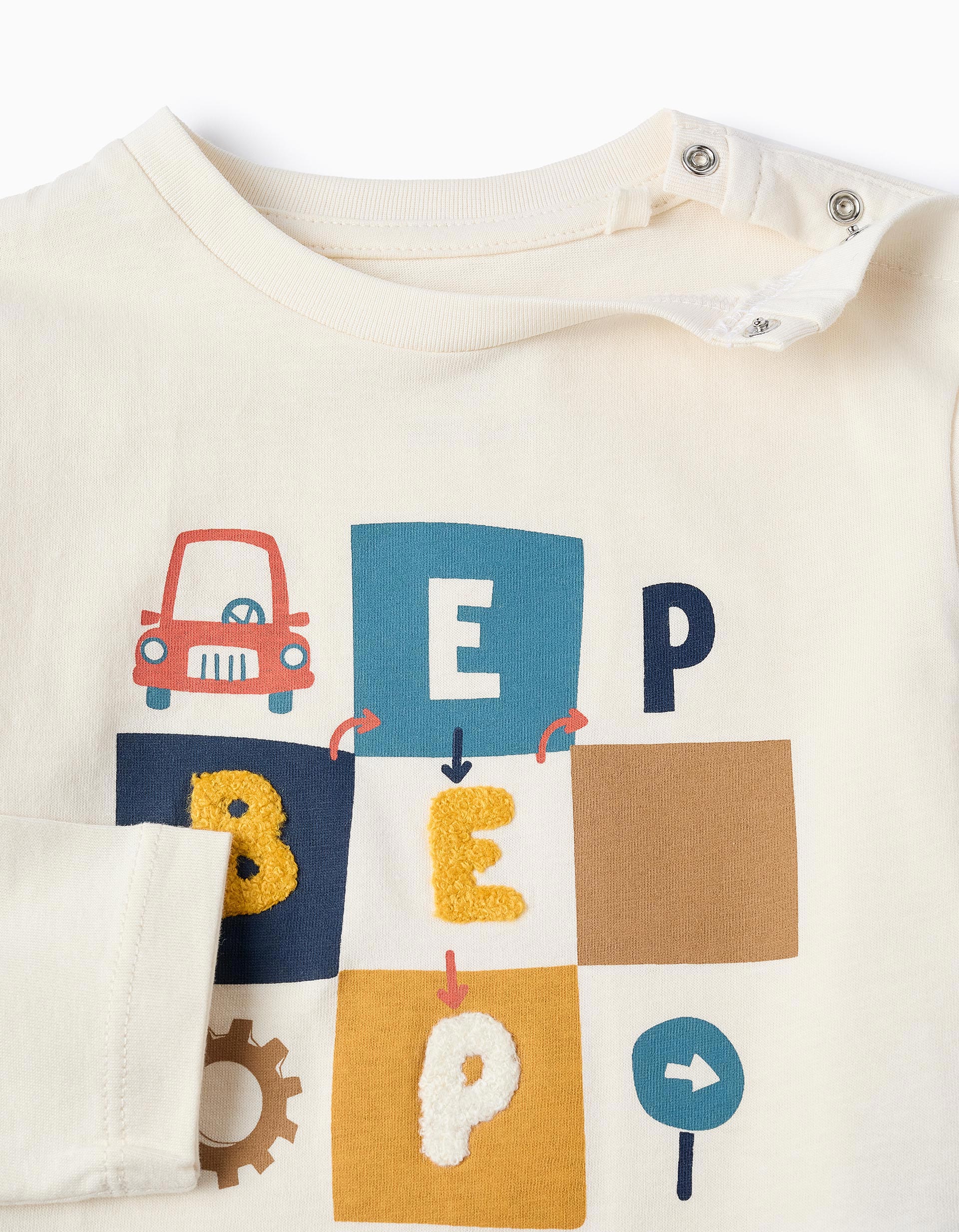 Long Sleeve Cotton T-shirt for Baby Boys 'Beep', Beige