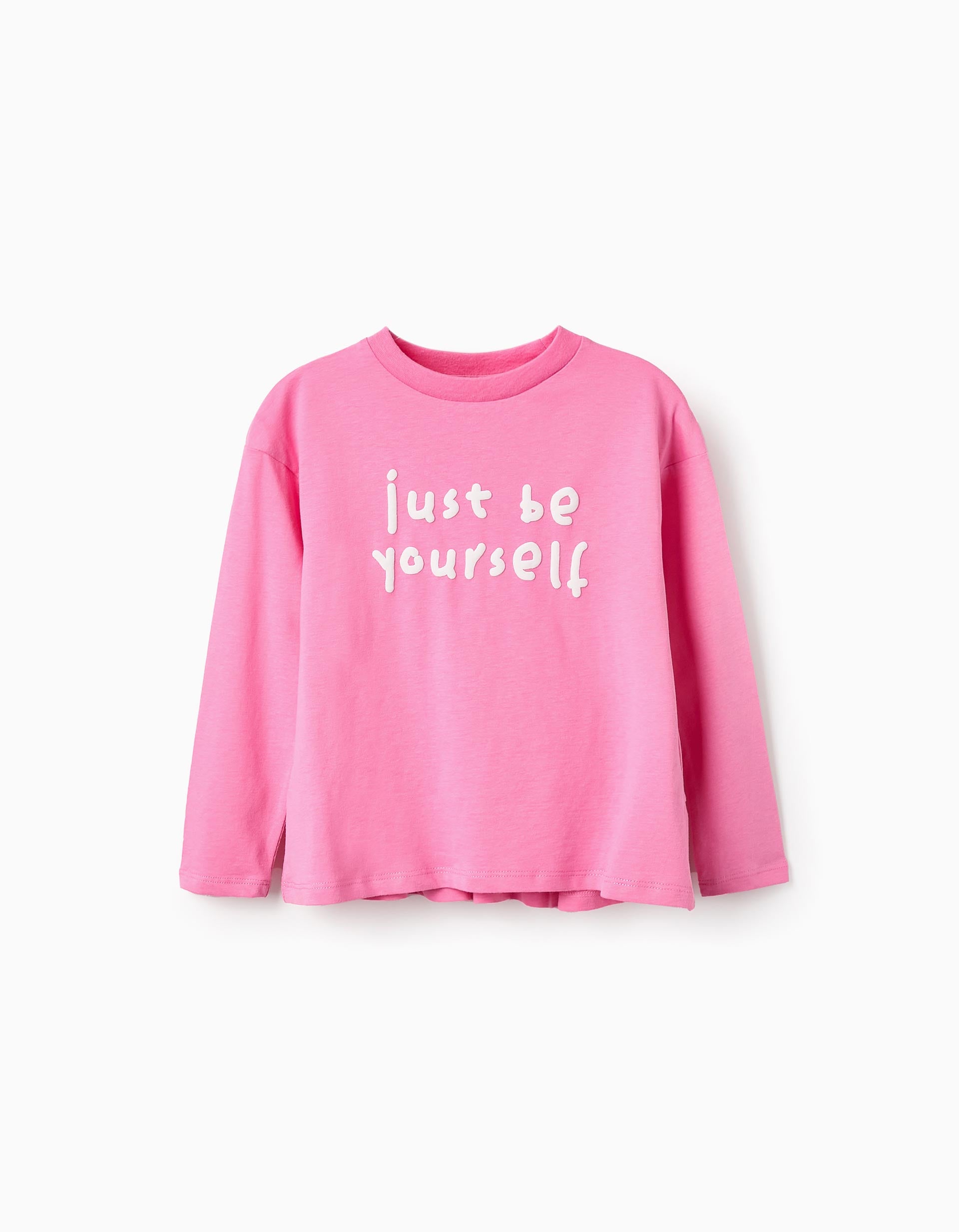 T-shirt de Algodão com Folhos para Menina, Rosa