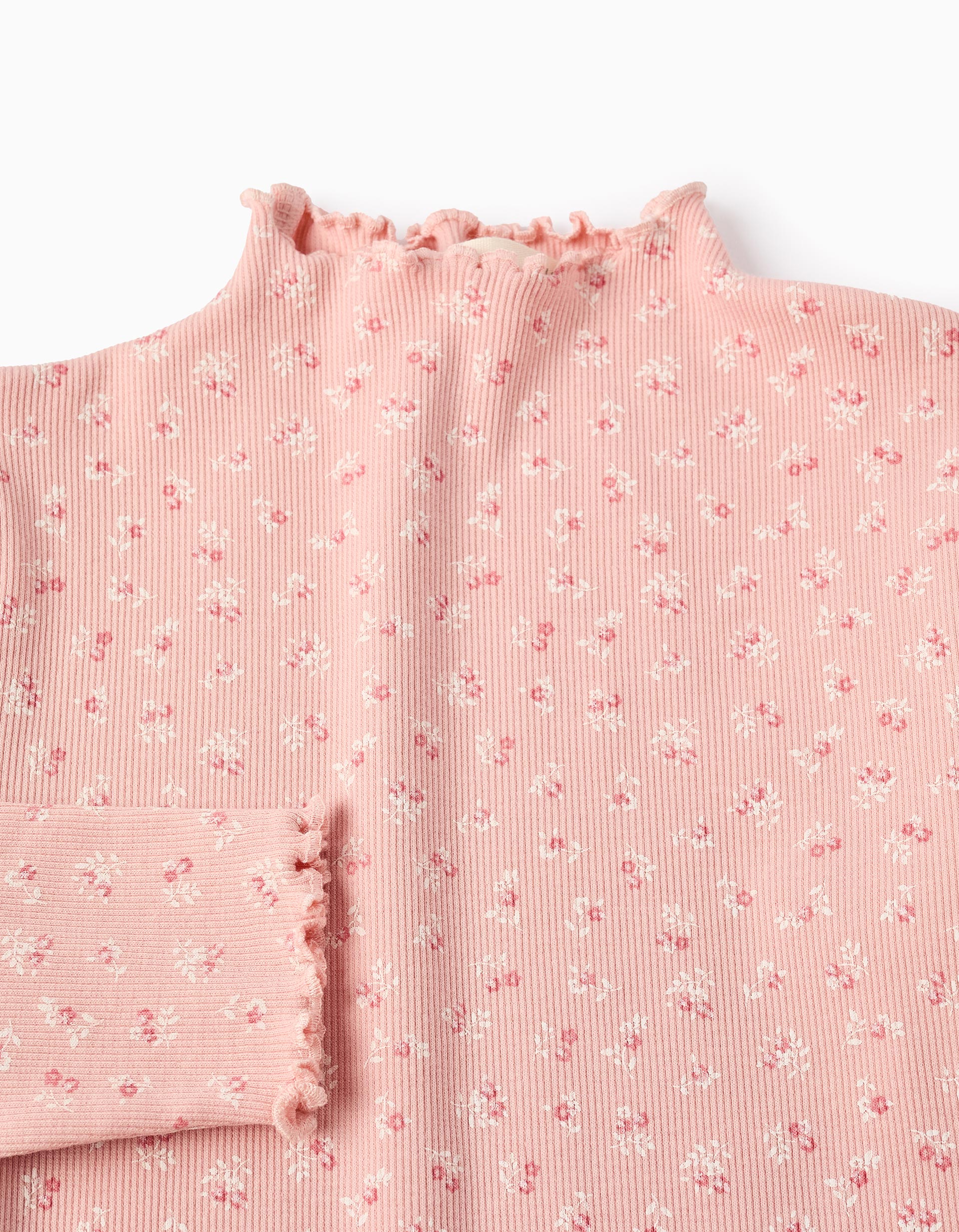 Camiseta Canalé Floral de Manga Larga para Niña, Rosa