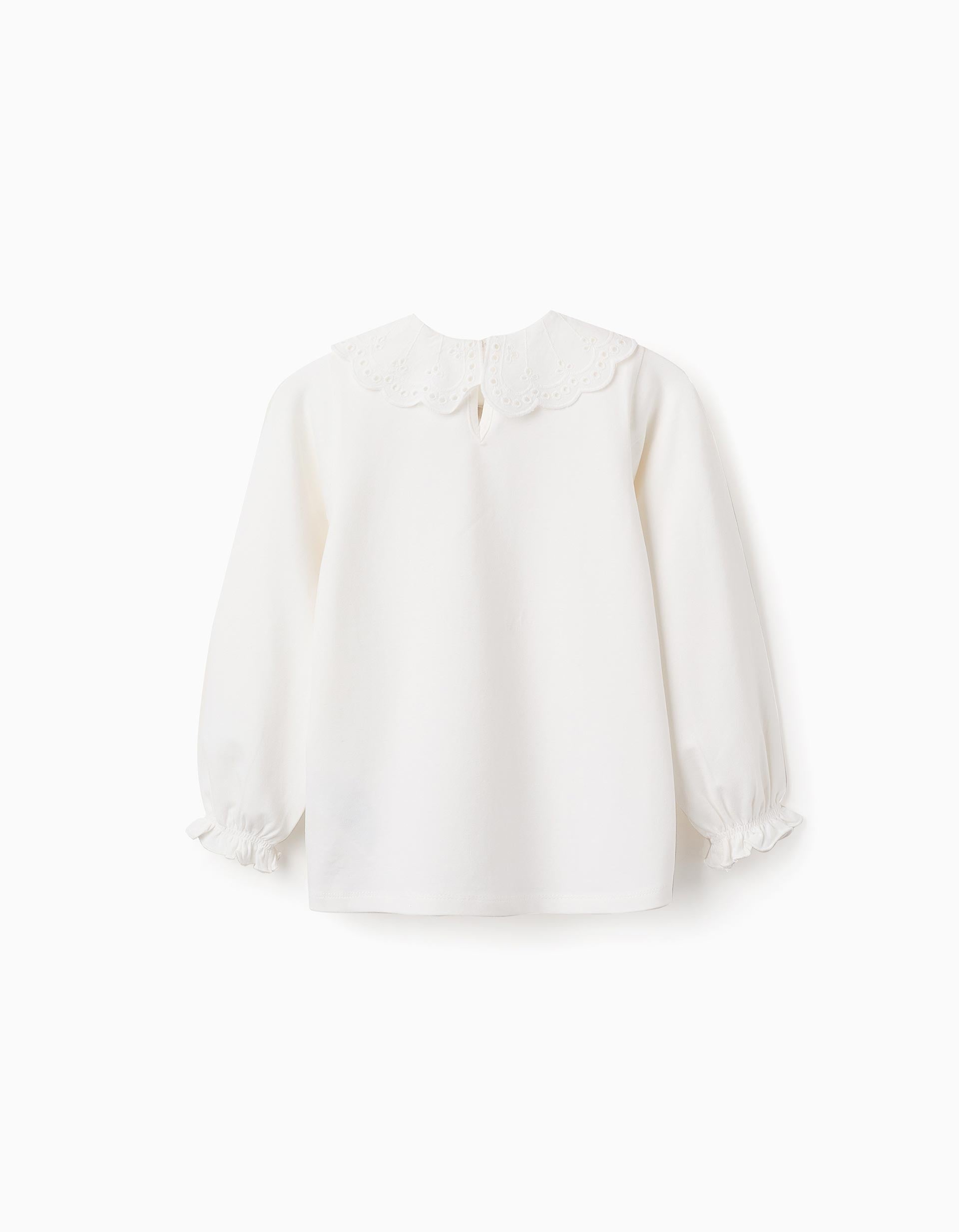 T-shirt à Manches Longues avec Broderie Anglaise pour Fille, Blanc