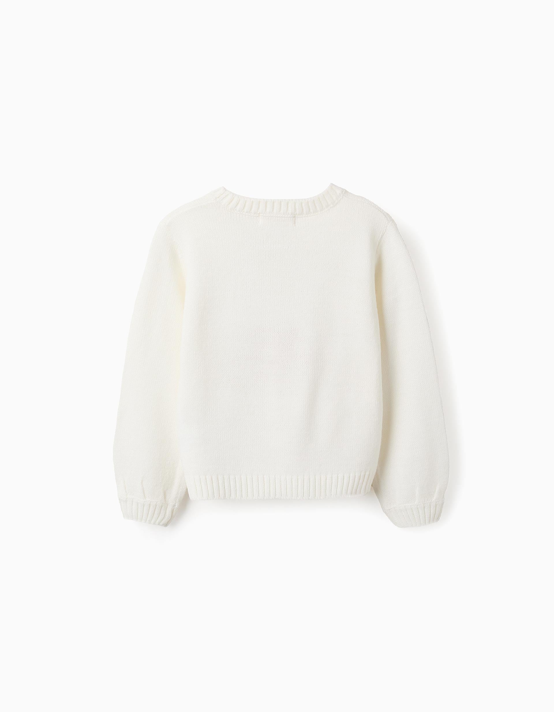 Pull en Maille avec Pompon pour Fille 'Ourson', Blanc