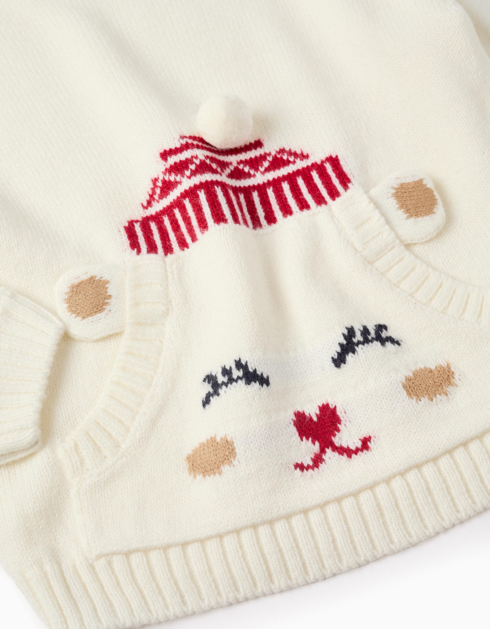 Pull en Maille avec Pompon pour Fille 'Ourson', Blanc