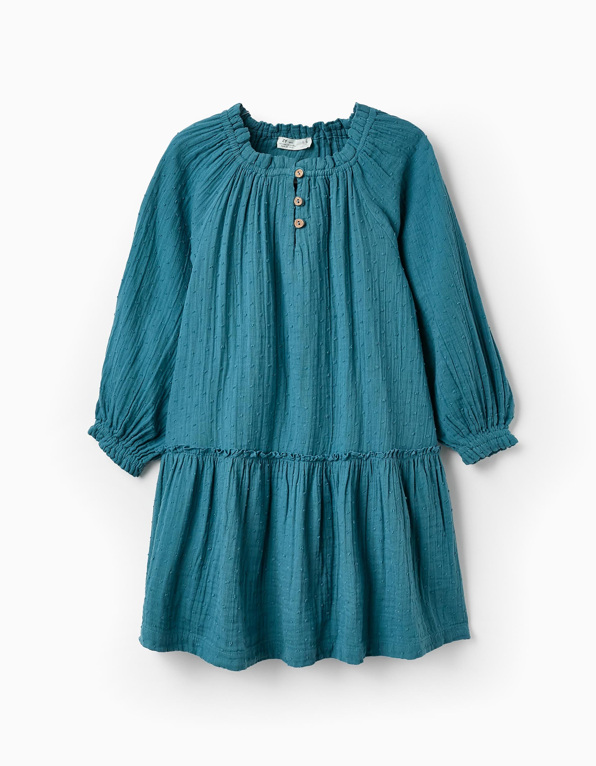 Cotton Muslin Dress for Girls, Turquoise