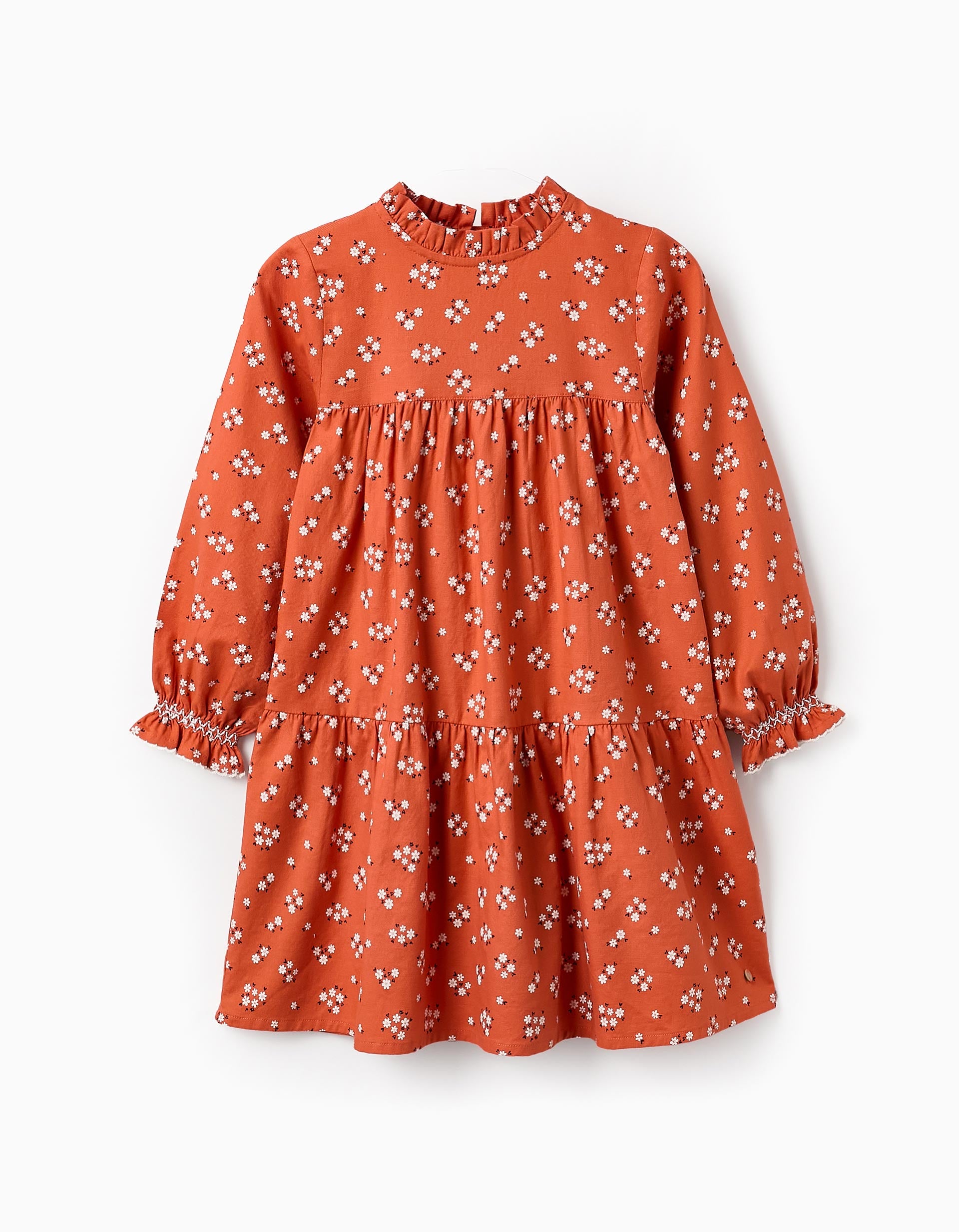 Vestido de Algodão Floral para Menina, Laranja