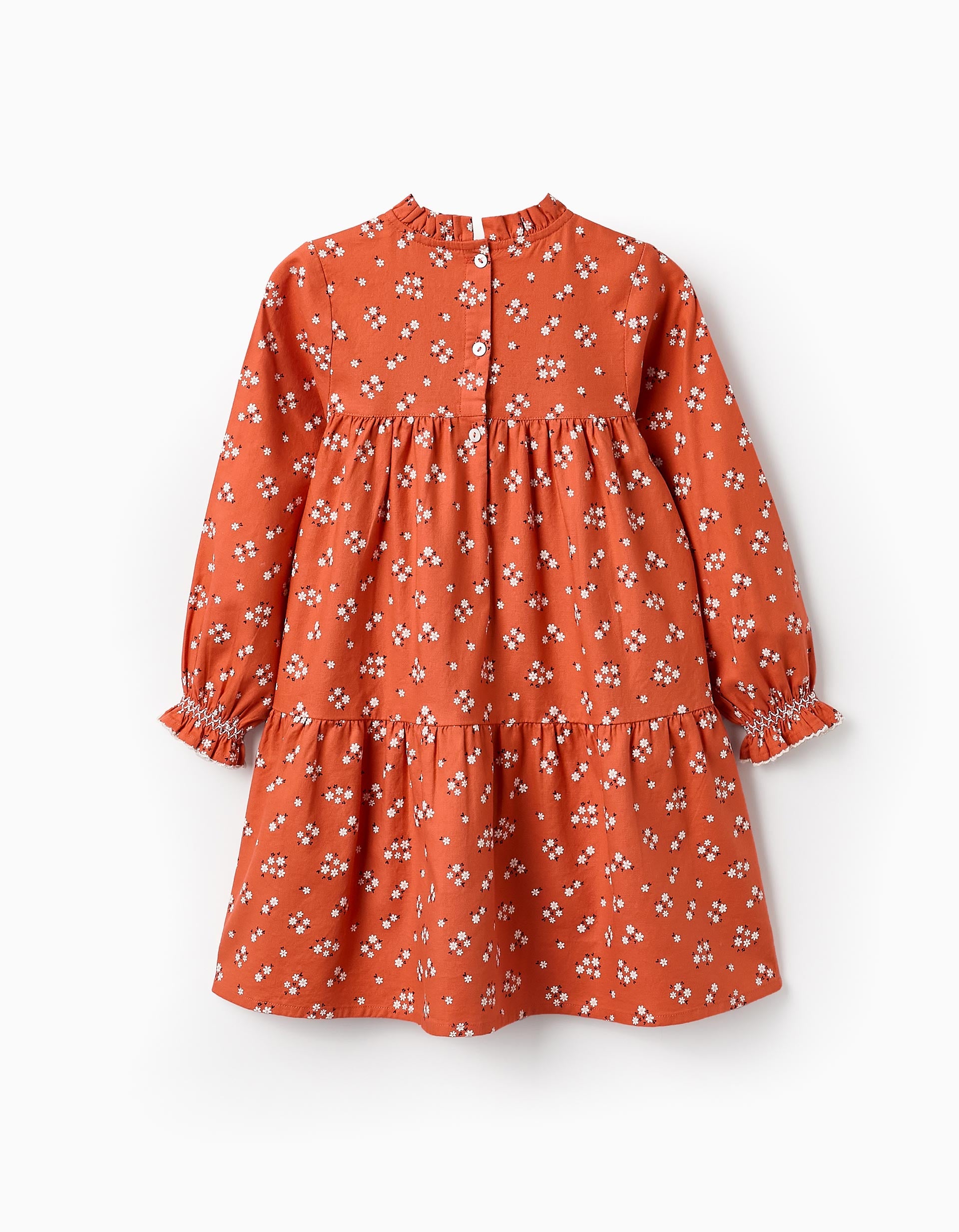 Vestido de Algodão Floral para Menina, Laranja