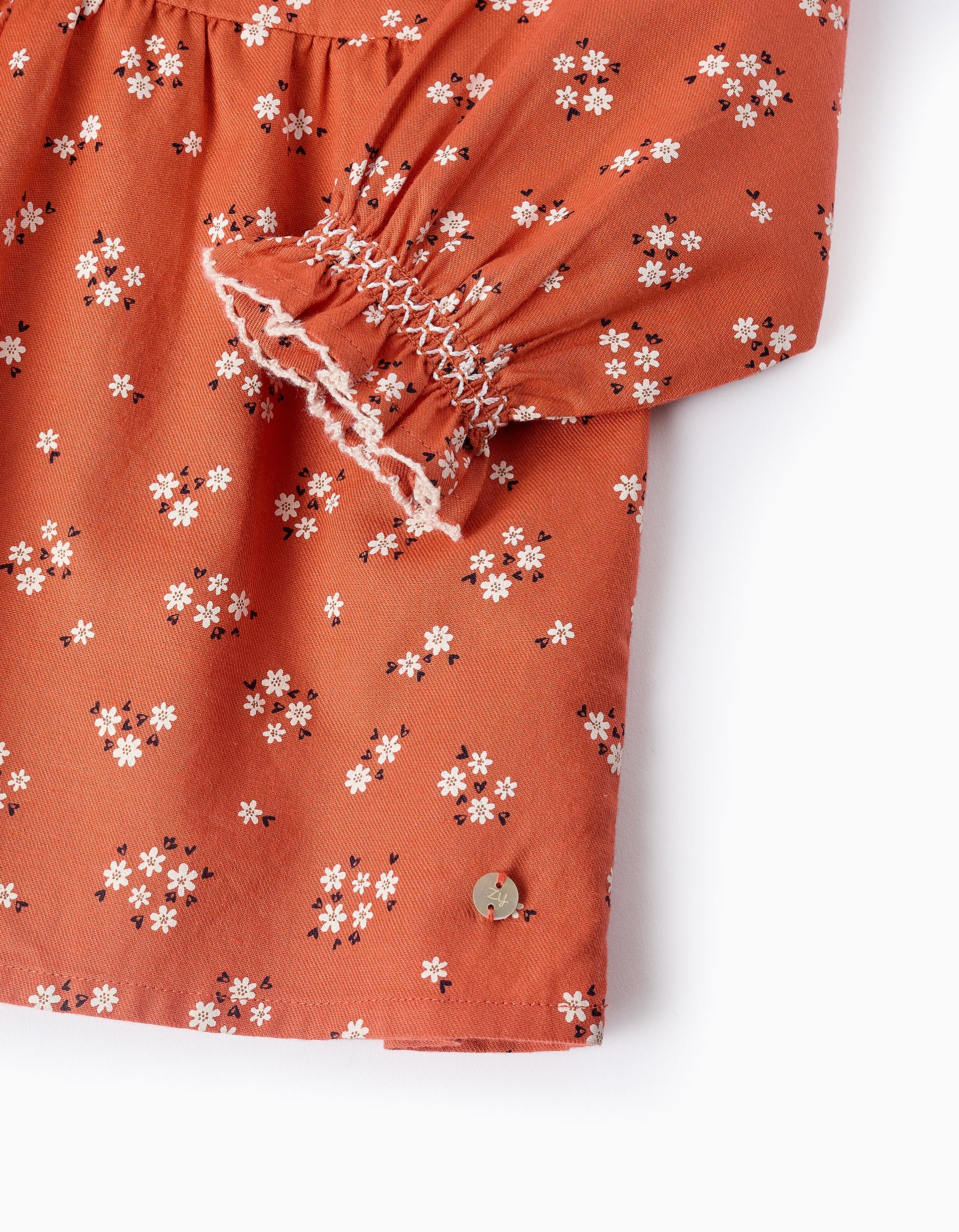 Vestido de Algodão Floral para Menina, Laranja