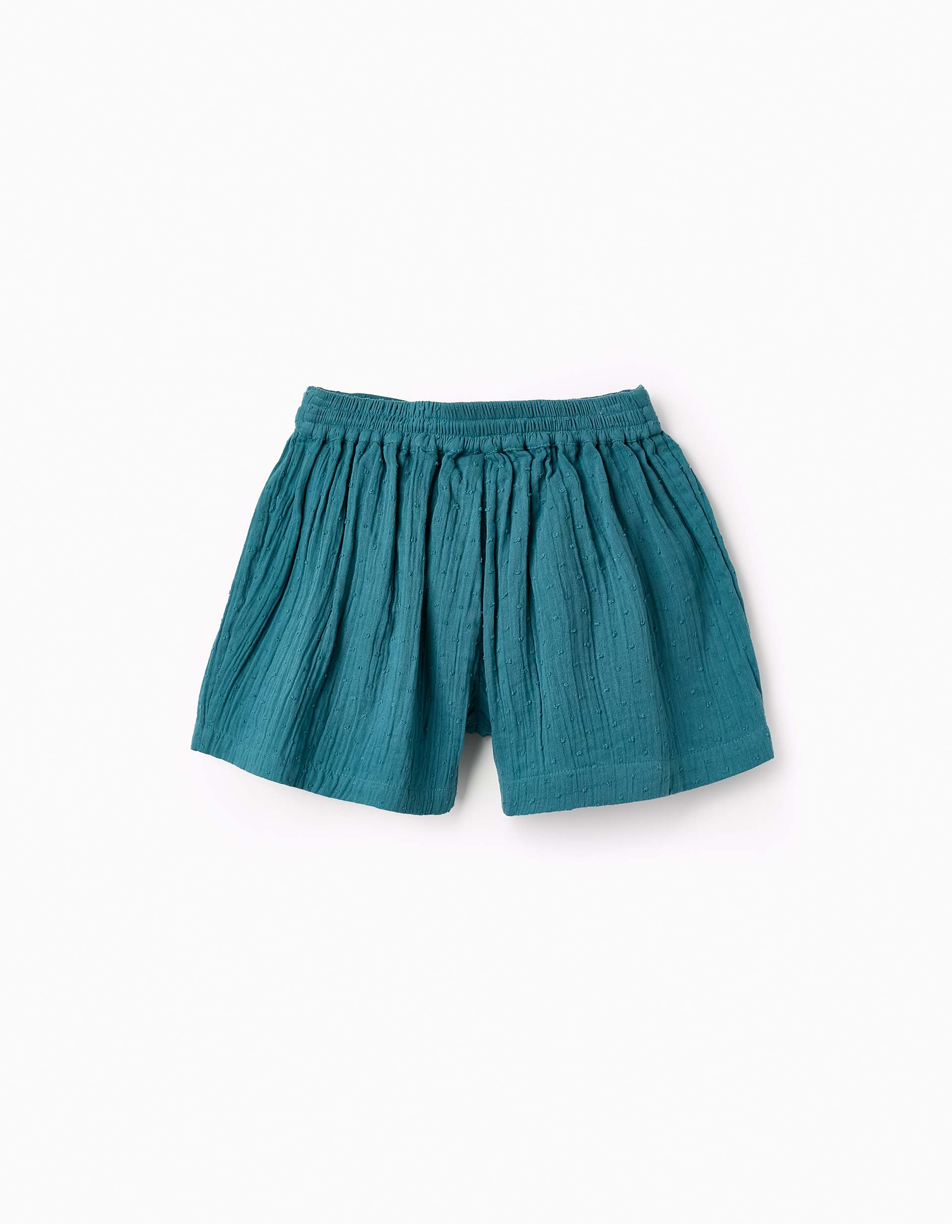 Shorts en Bambula de Algodón con Cinturón para Niña, Azul