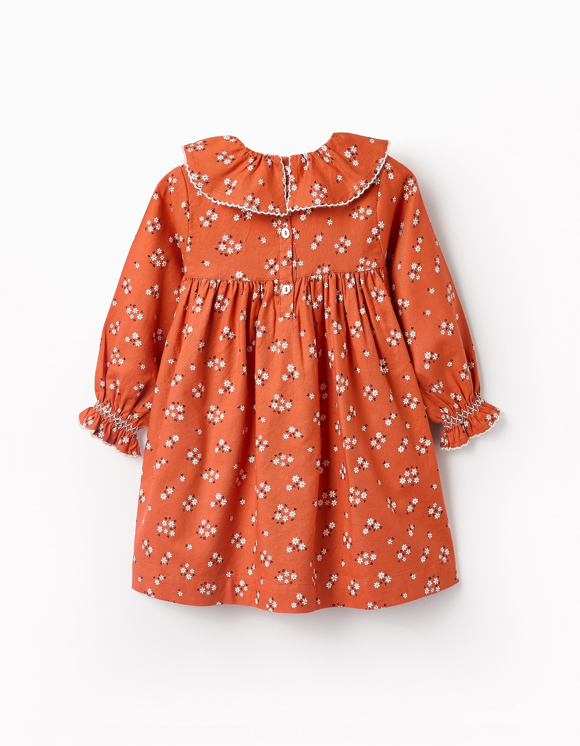 Floral Cotton Dress for Baby Girls, Orange