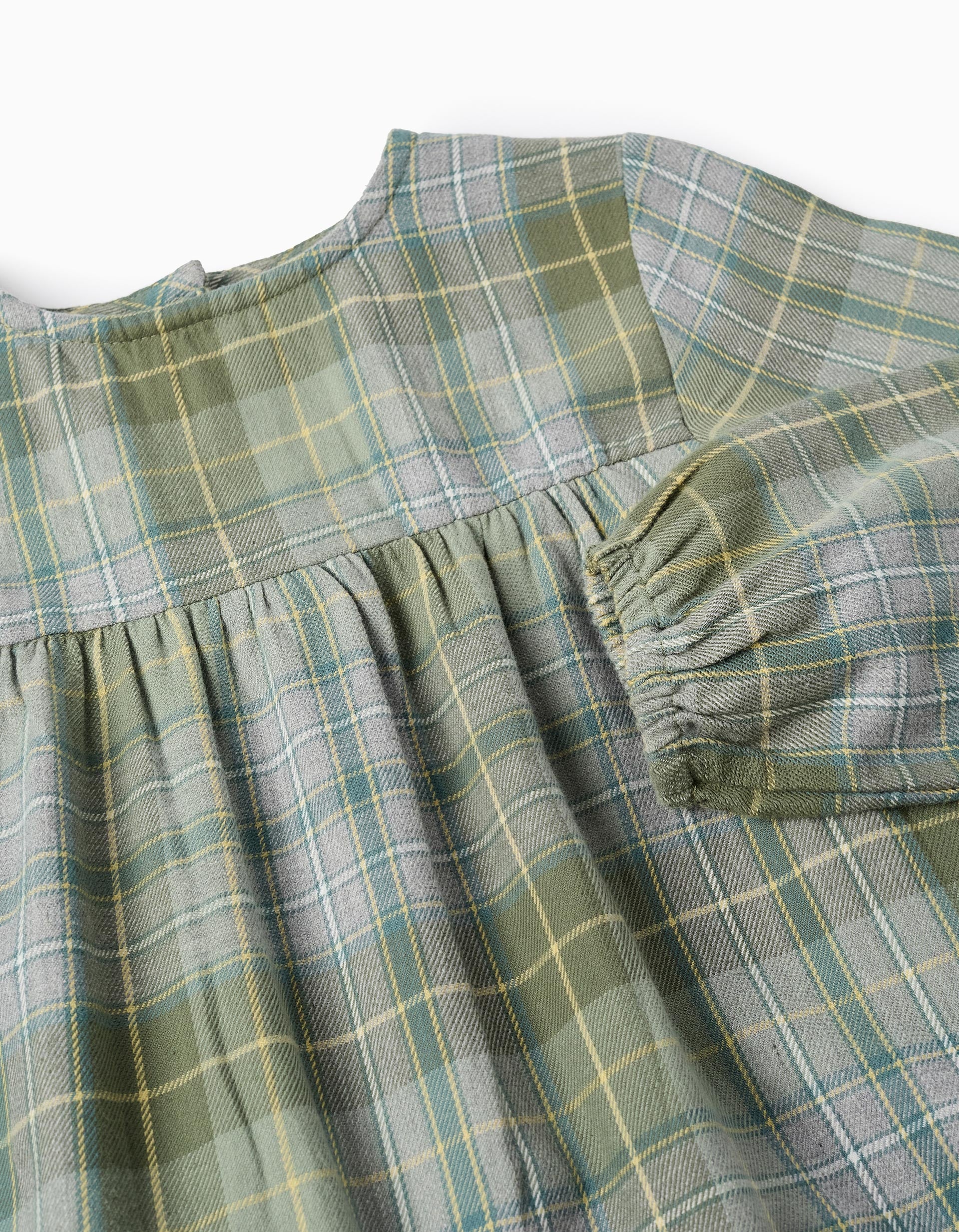 Flannel Checked Dress for Girls, Green/Grey