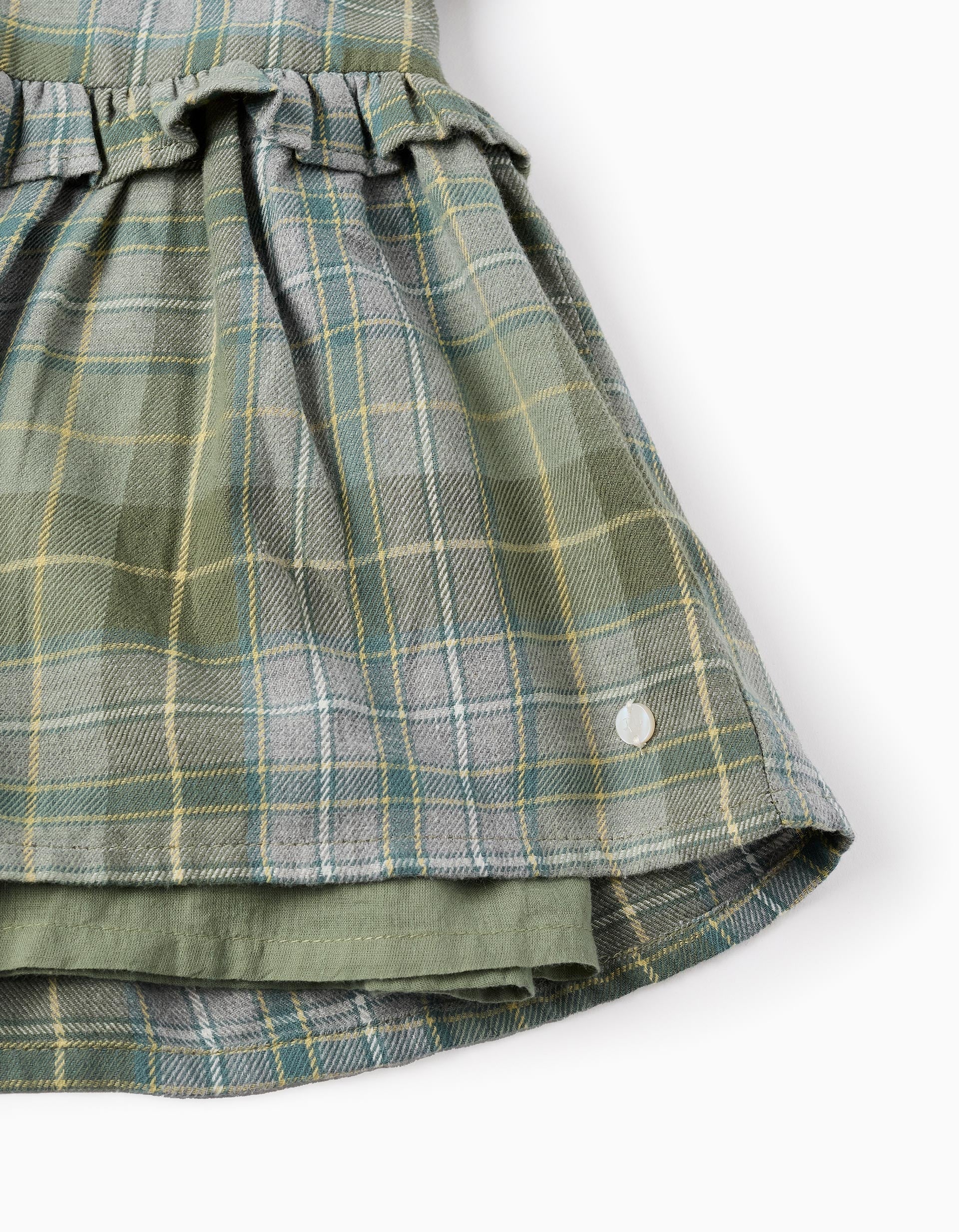 Vestido de Franela con Cuadros para Niña, Verde/Gris