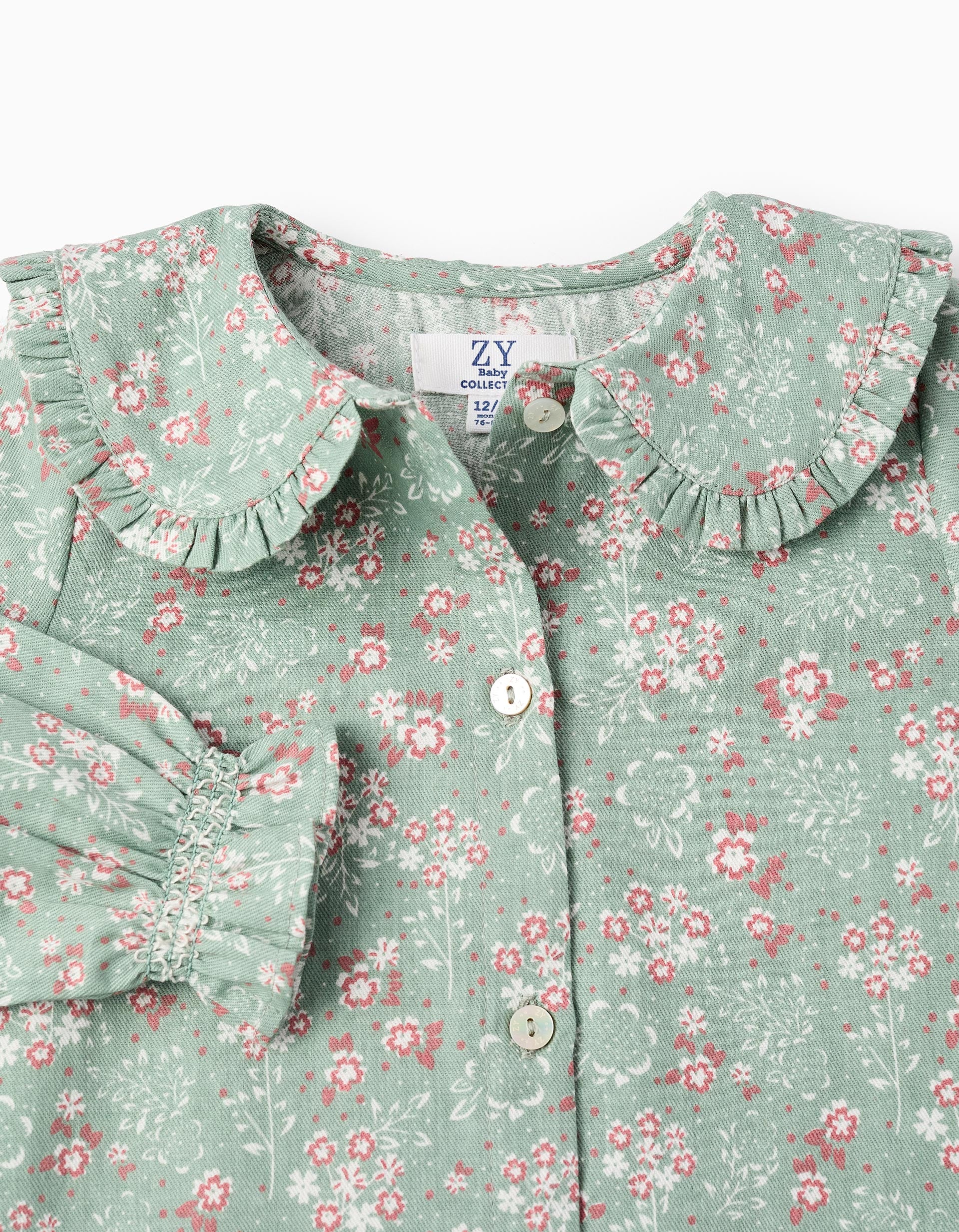 Chemise en Coton Florale et à  Volants pour Bébé Fille, Vert