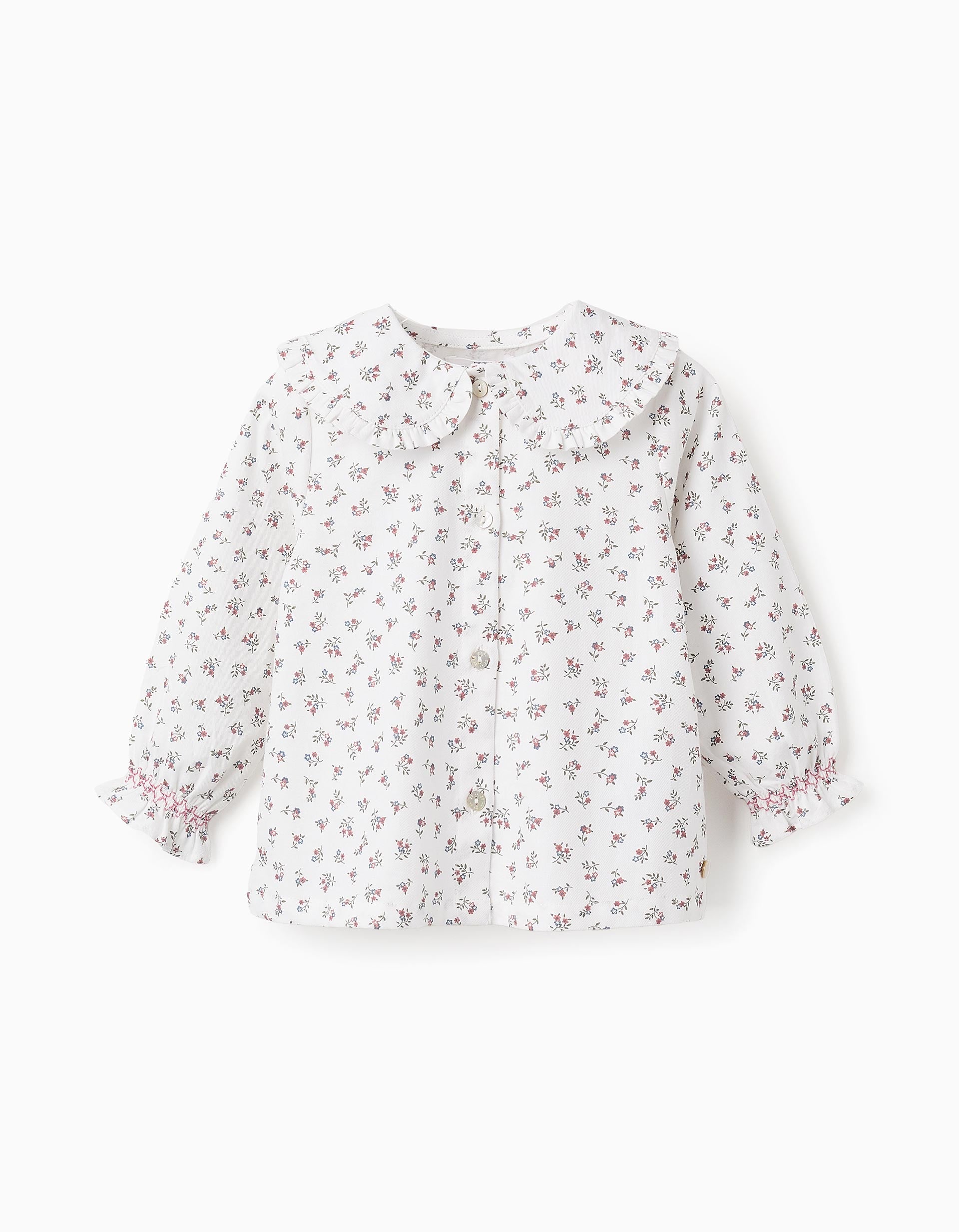 Camisa de Algodón Floral y con Volantes para Bebé Niña, Blanco