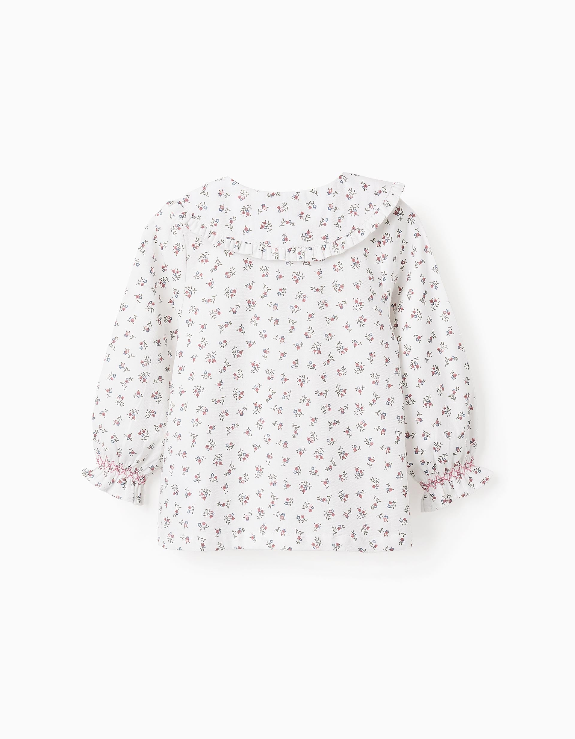 Camisa de Algodón Floral y con Volantes para Bebé Niña, Blanco